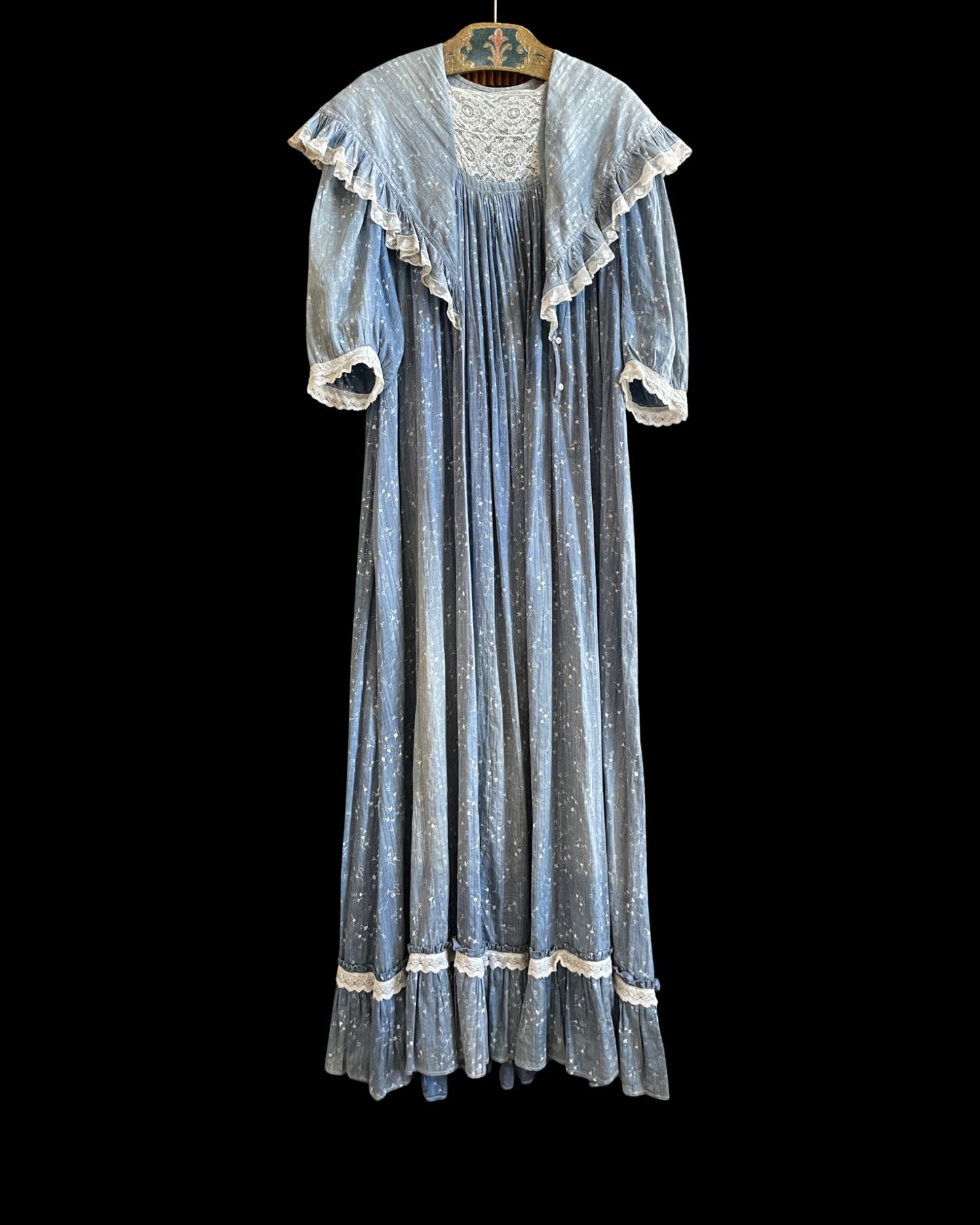Antique Victorian Indigo Calico Flounce Wrapper Dress
