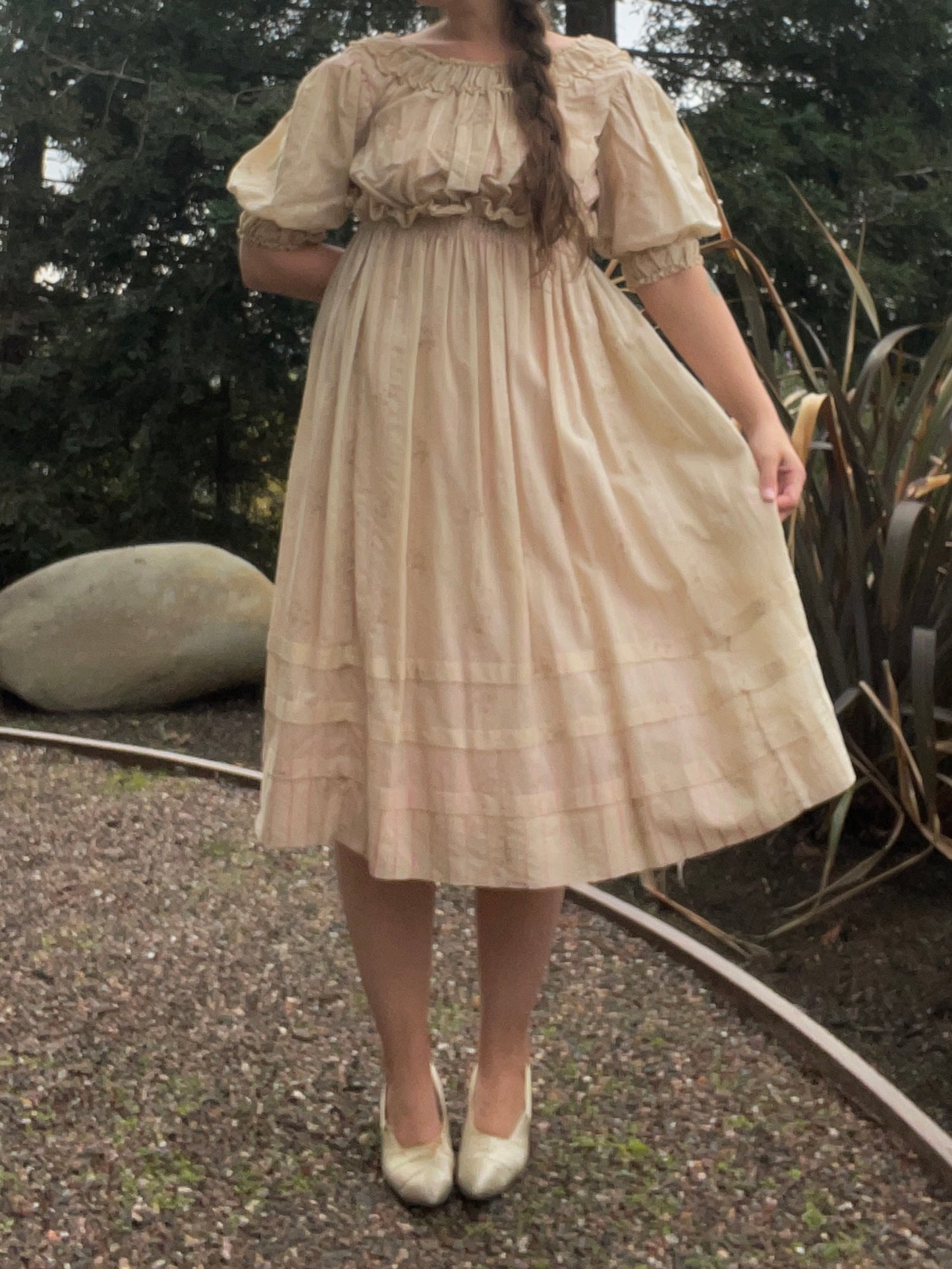 Edwardian Fine Printed Cotton Muslin Pouf Sleeve Dress