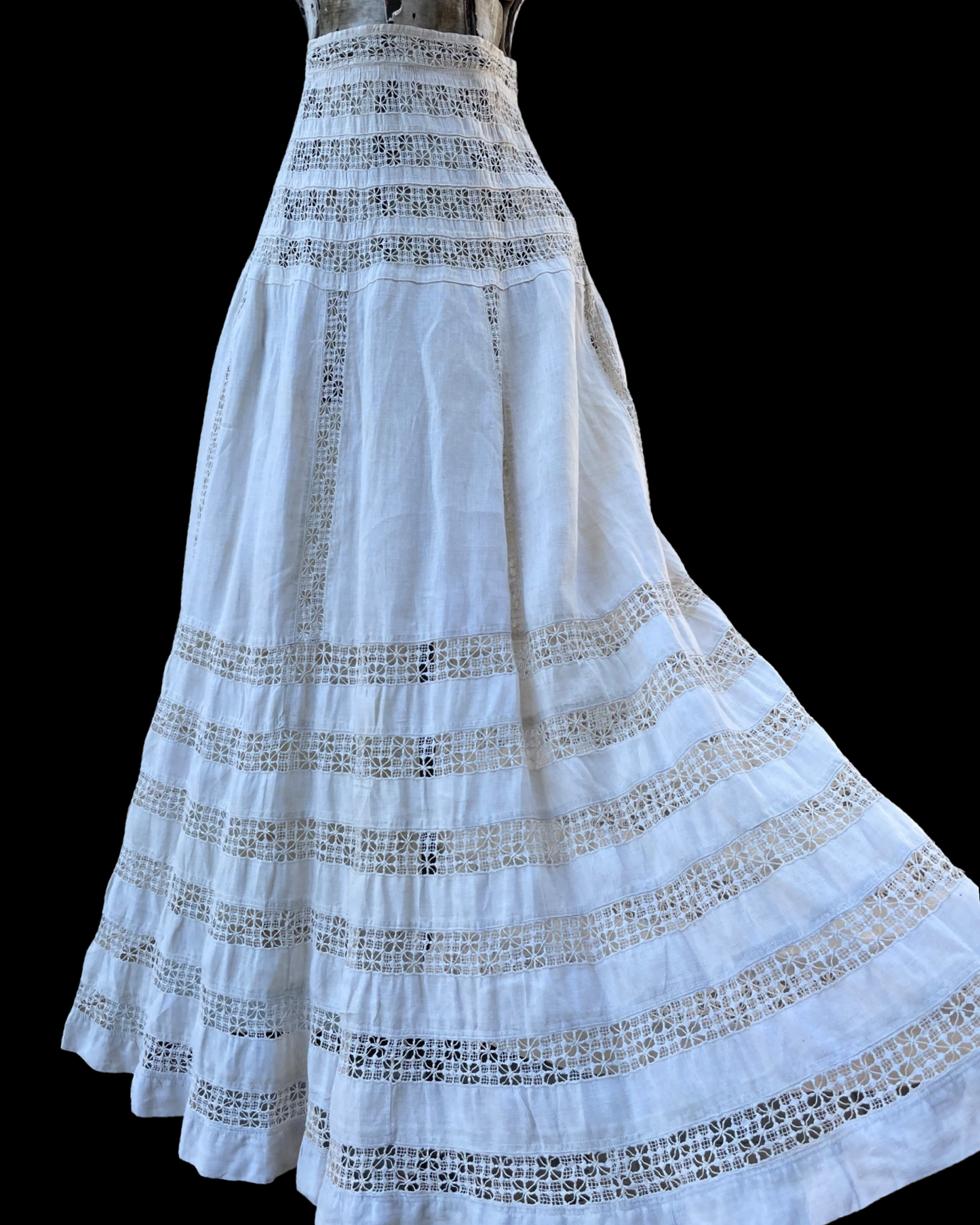 Antique Edwardian Cutwork Linen Walking Skirt