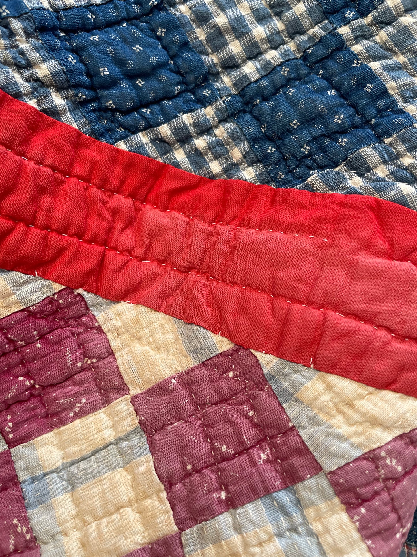 Antique 16 Calico Patch On Point Calico Hand Stitched Quilt