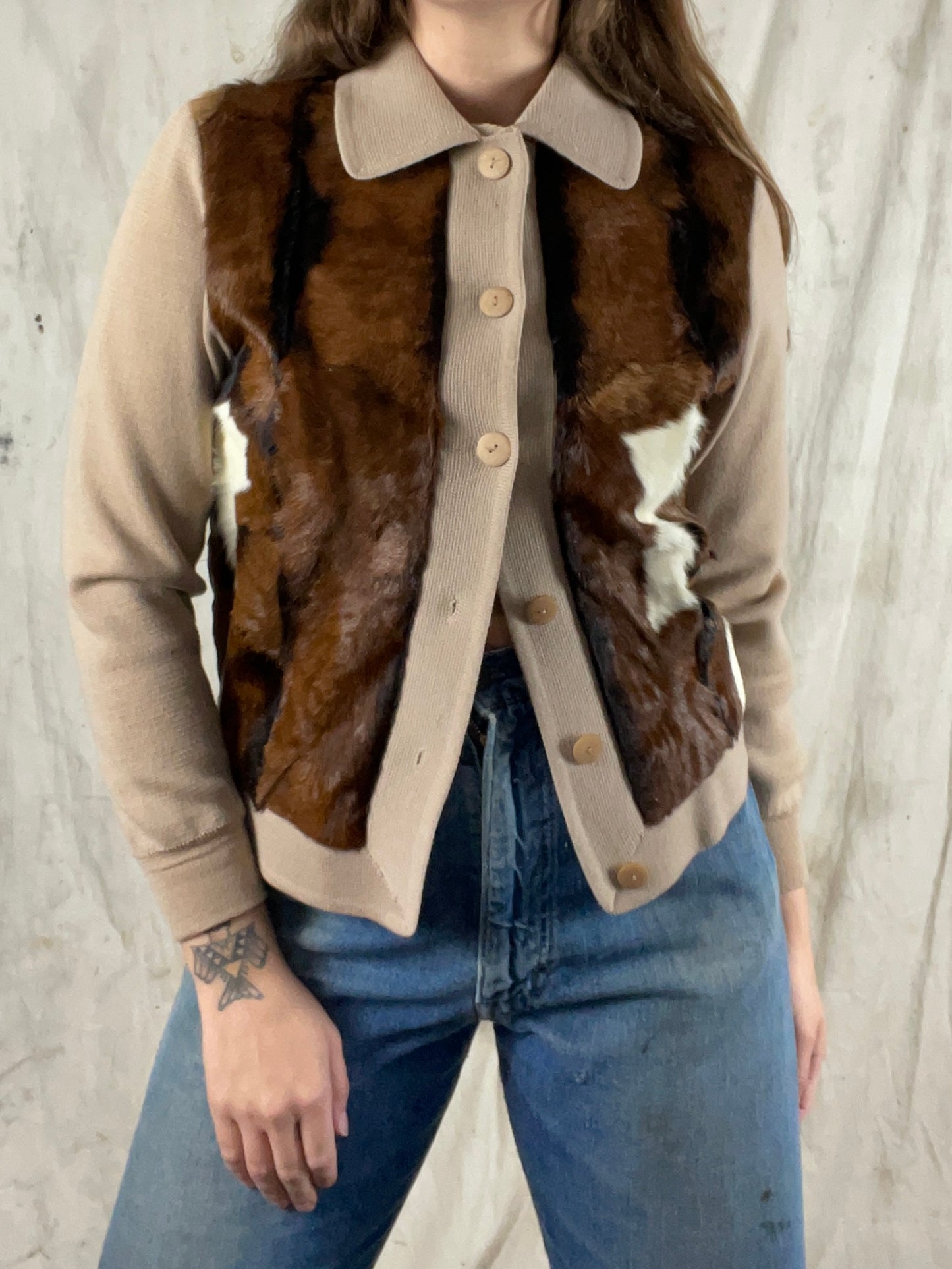 1940s/1950s Western Style Pony Hair-On-Hide Knit Cardigan Jacket