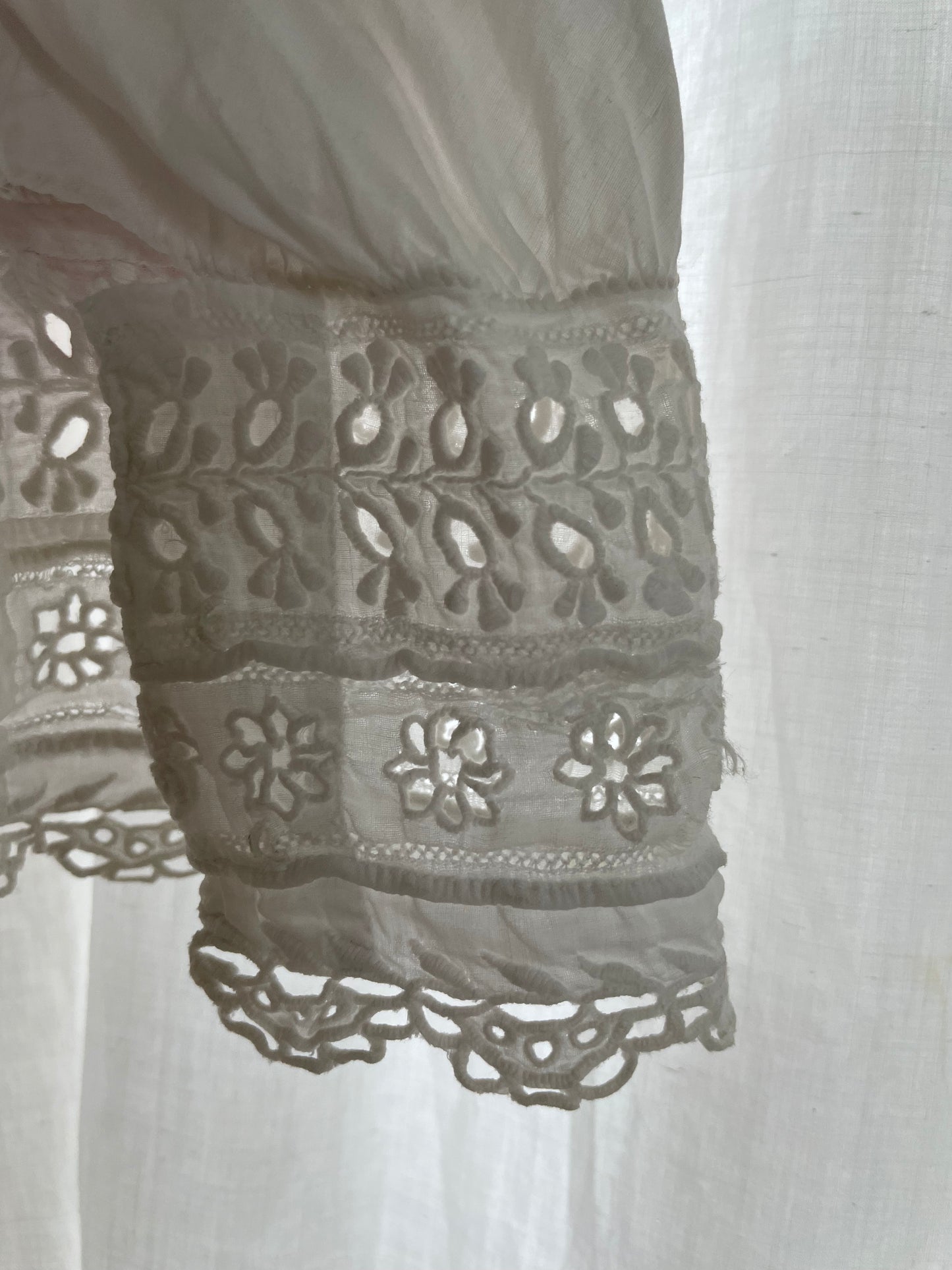 Rare 1830s Hand Sewn Cotton Eyelet Day Dress