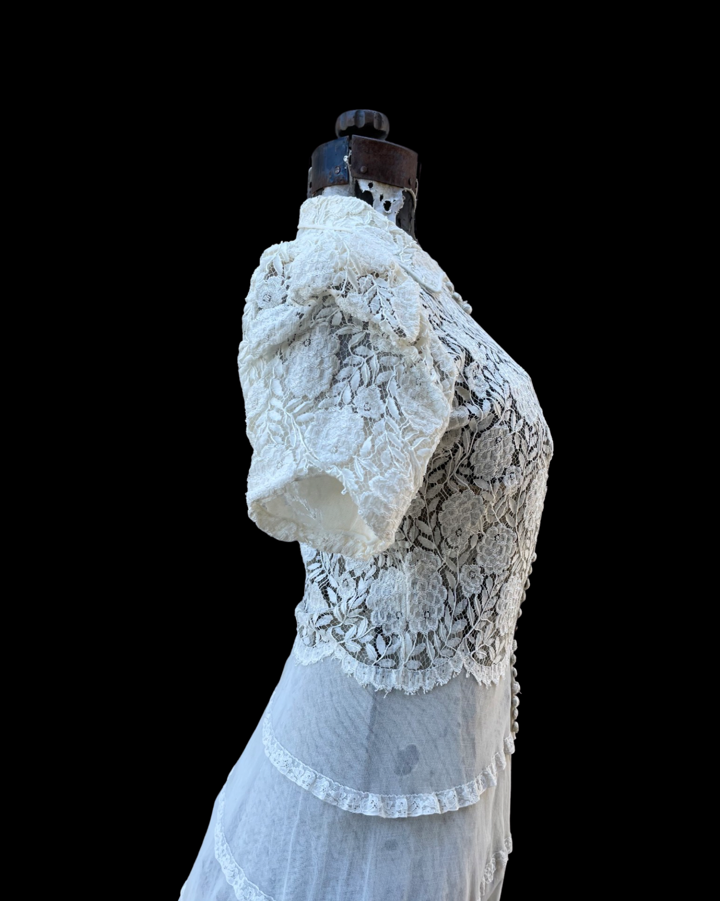 1930s Floral Mesh & Floral Lace Wedding Peignoir