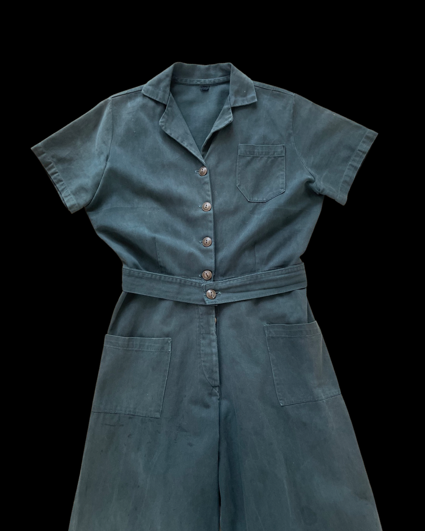 Rare WWII Era Ladies Workwear Belted Cotton Twill Coveralls