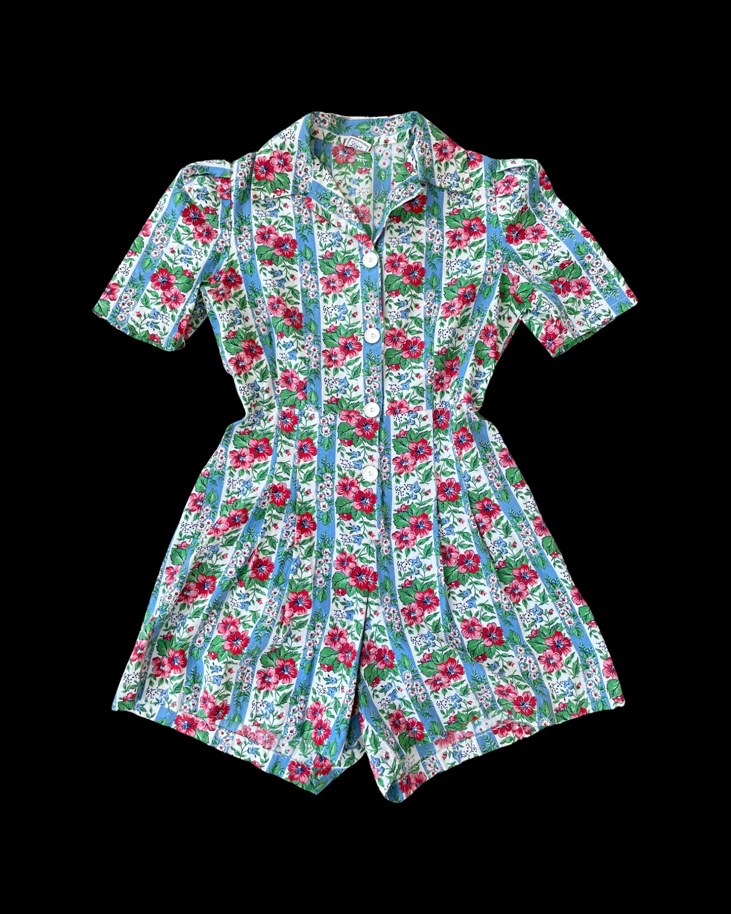 1940s Floral Cotton Button Front Playsuit