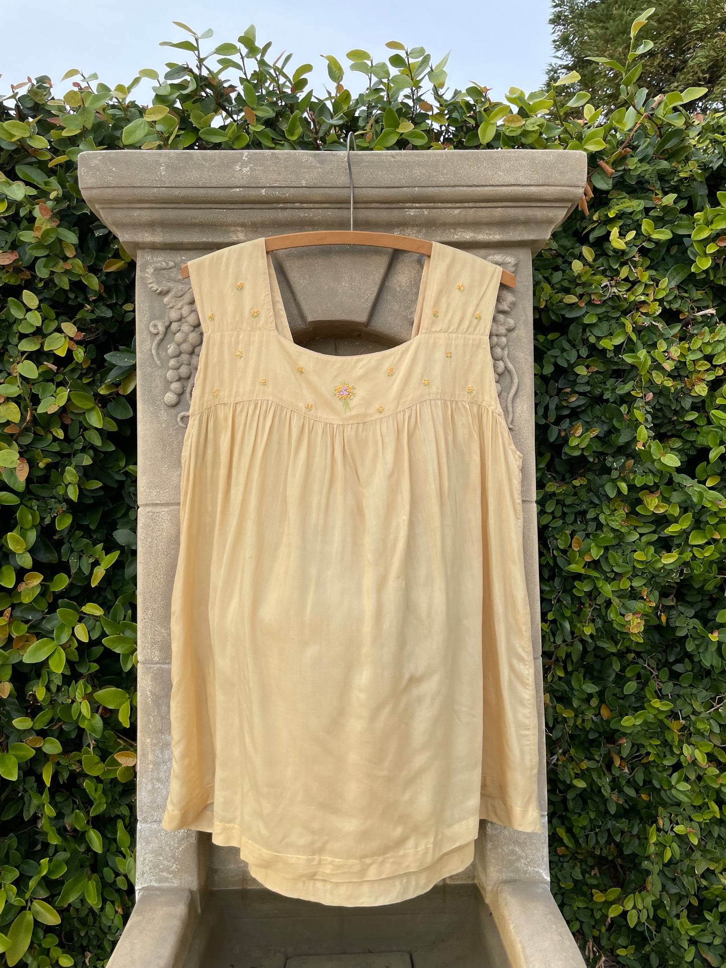 1920s Baby Yellow Embroidered Babydoll Silk Tunic