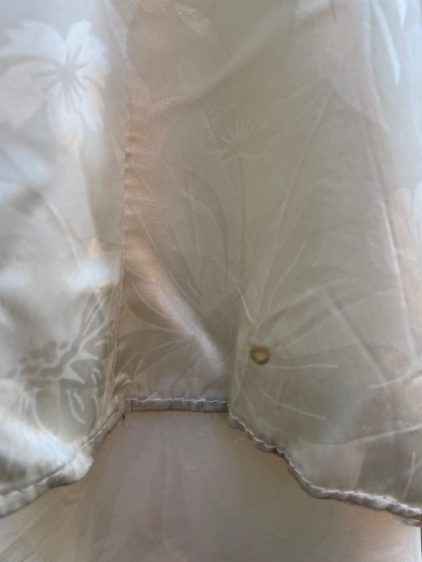 1930s Floral Bow Printed Rayon Satin Puff Sleeve Gown
