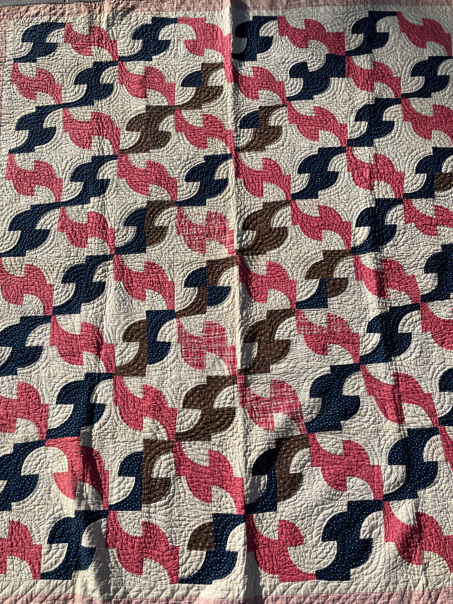 Late 19th Century Drunkards Path Calico Quilt