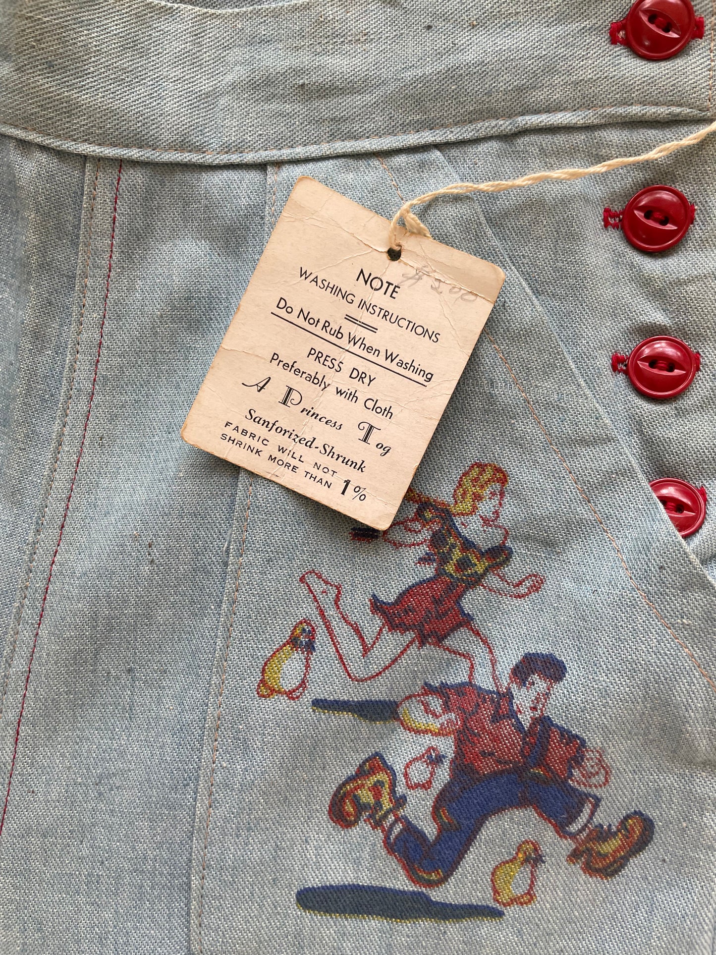 1930s/40s Deadstock 'Dogpatch Styles' Li'l Abner Graphic Chambray Denim Pants