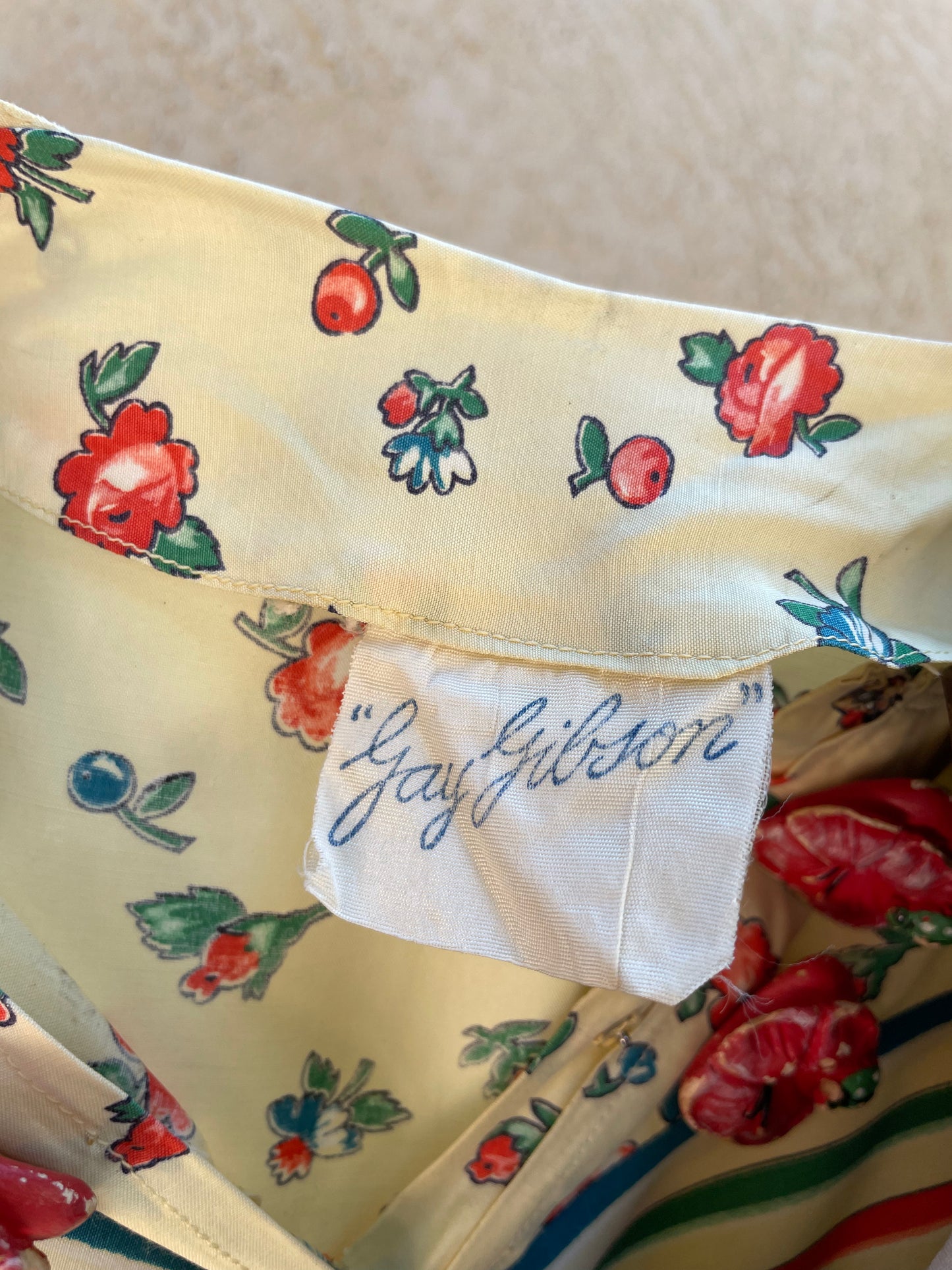 RARE 1940s 'Gay Gibson' Chevron Striped Flora Coldl Rayon Dress