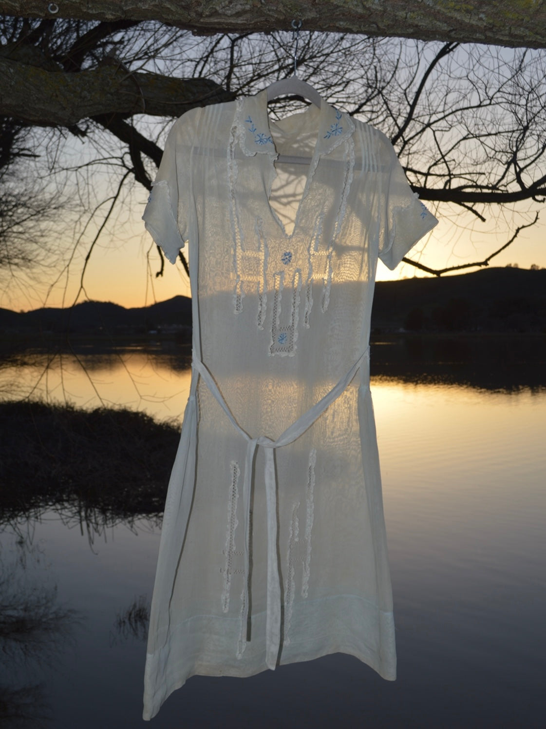 1930s Cotton Voile Lacework Day Dress