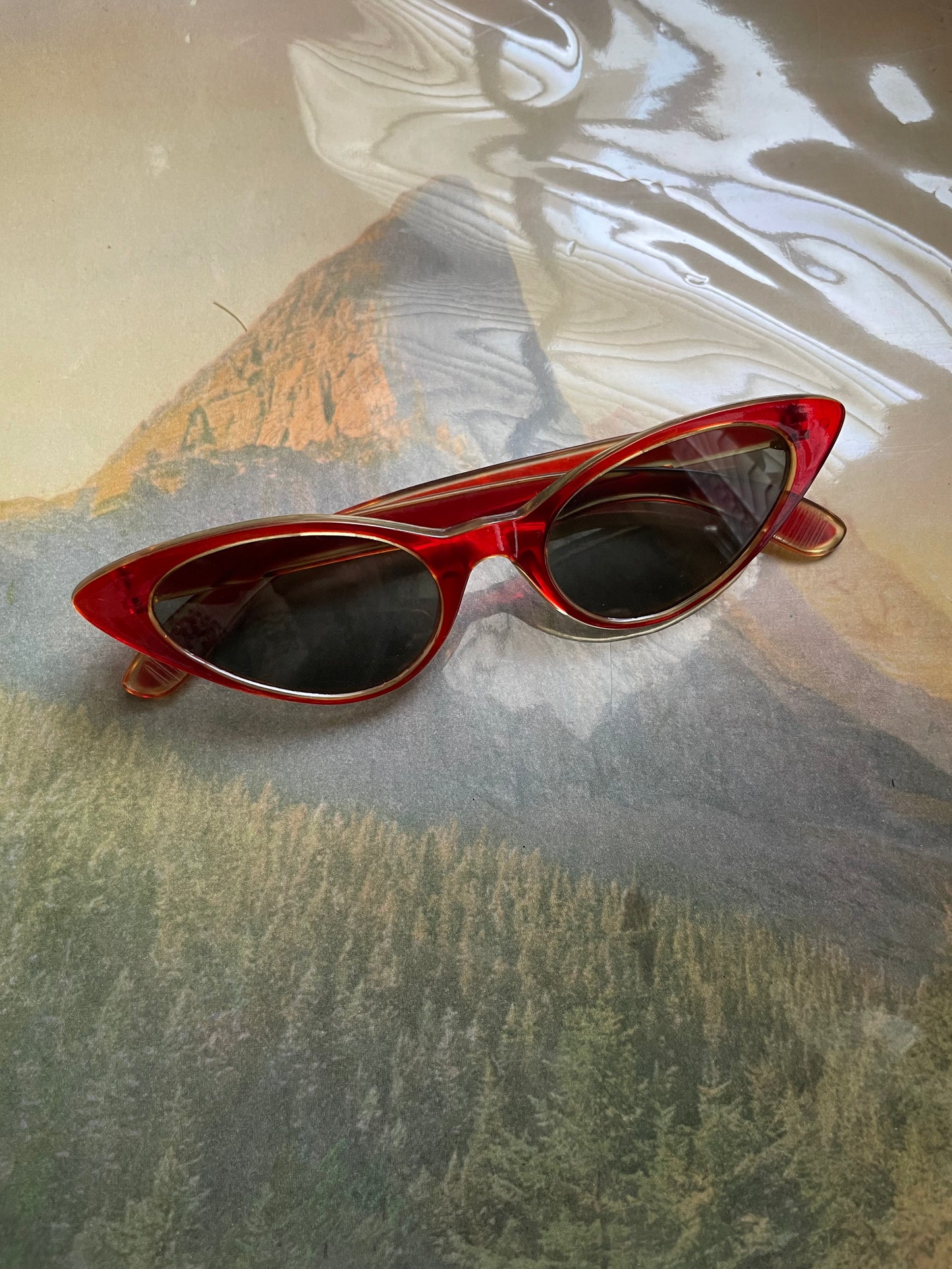 Italian Mid Century Cherry Red Plastic Cat Eye Sunglasses