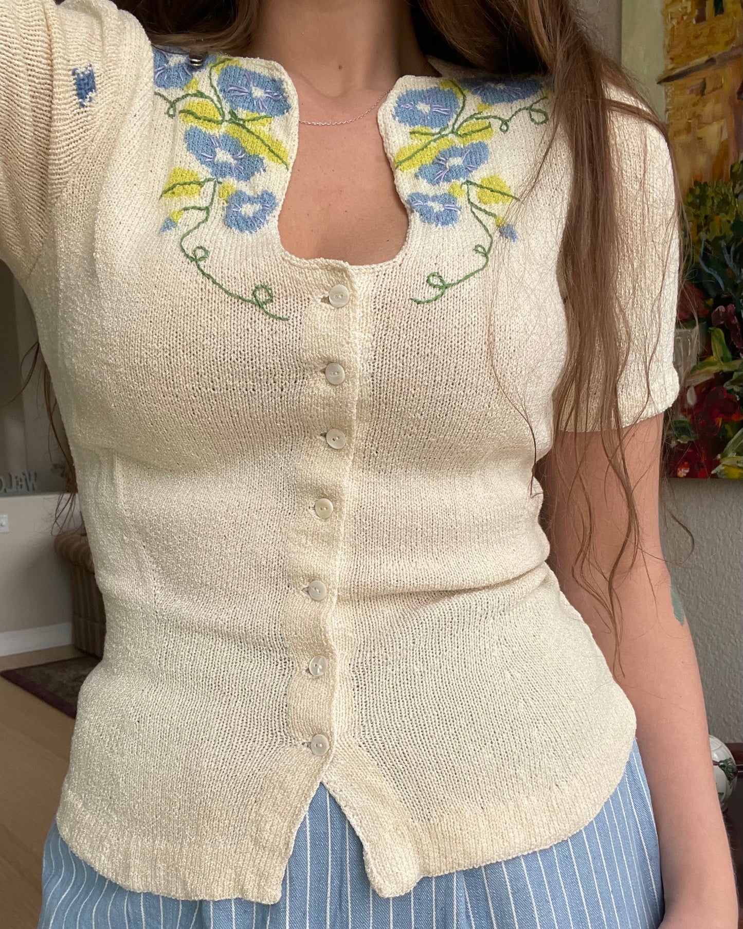 1940 Embroidered Rayon Knit Button Front