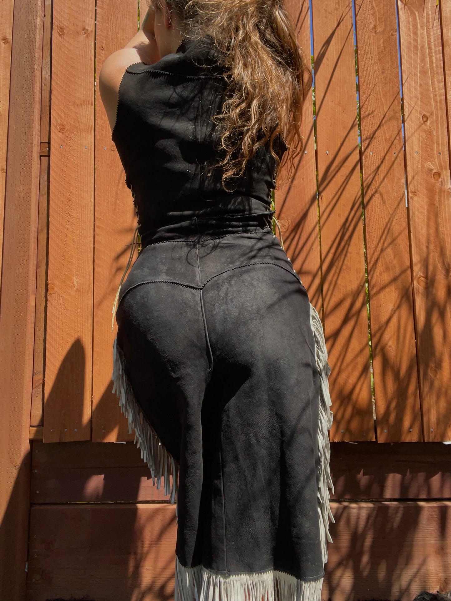 1940s Suede Lace Up Cowgirl Split Skirt Ensemble