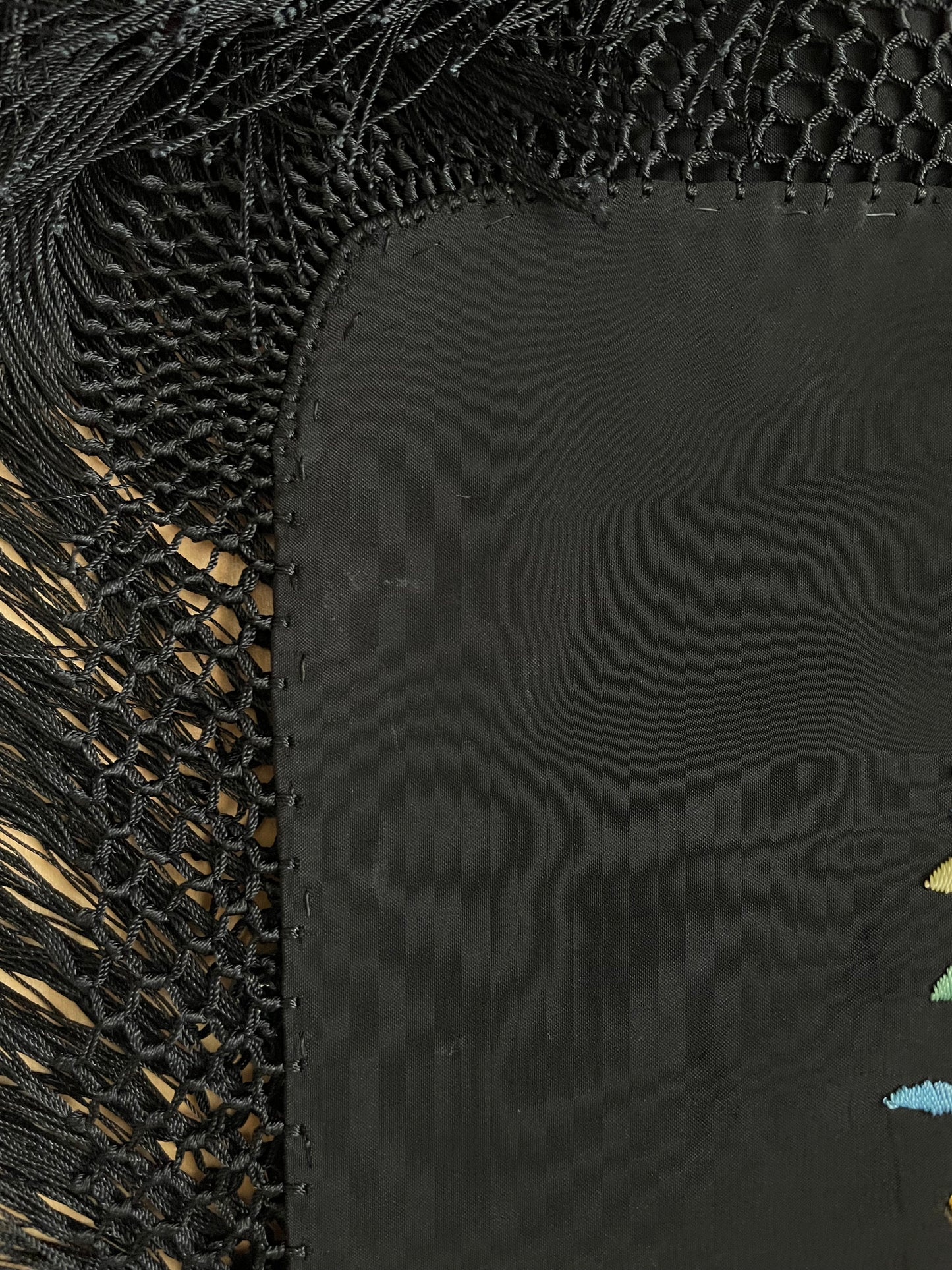 1930s Embroidered Rayon Fringe Piano Shawl