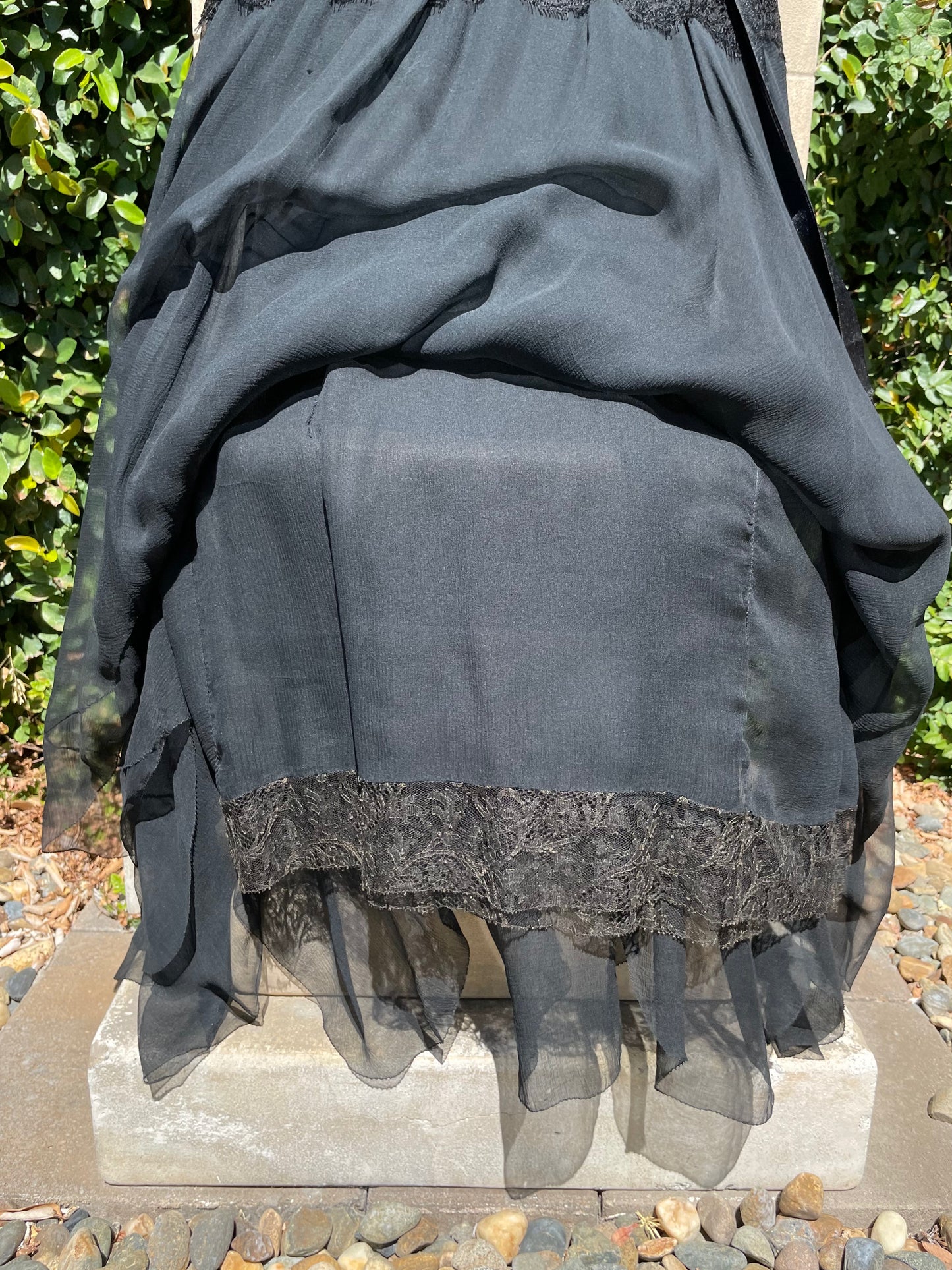 1918 French Flutter Sleeve Drop Waist Lace & Chiffon Dresso