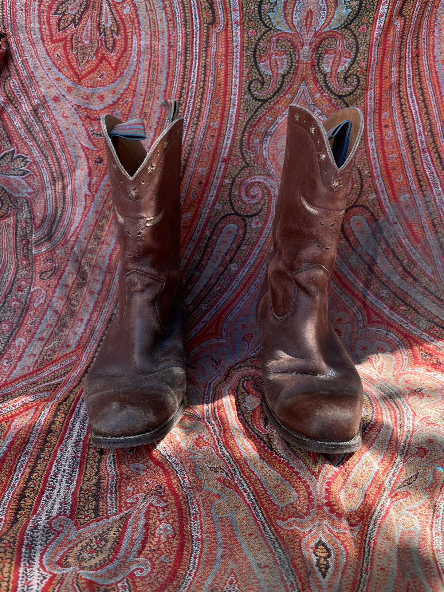 1940s-50s Leather Steer Head Inlay Shorty Boots
