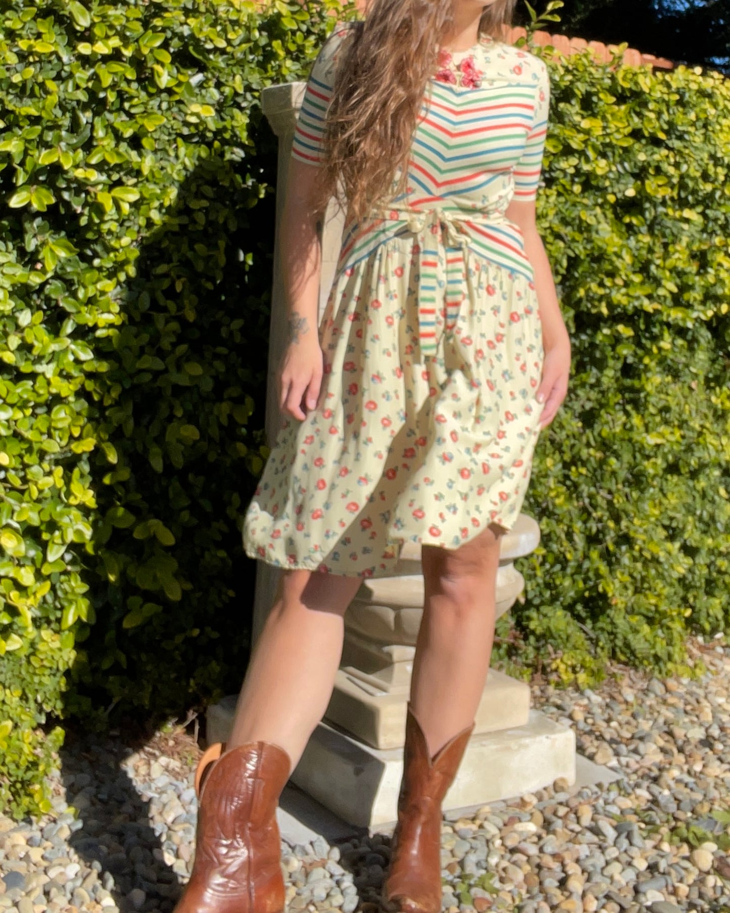RARE 1940s 'Gay Gibson' Chevron Striped Flora Coldl Rayon Dress