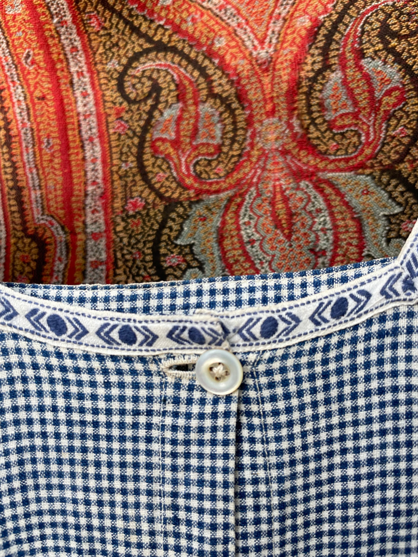Antique Primitive Indigo Checkered Homespun Pinafore Dress