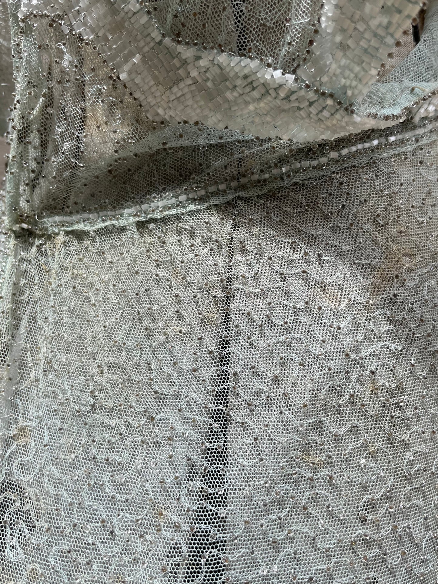 Late 1920s Glass Beaded Mesh Seafoam Blouse
