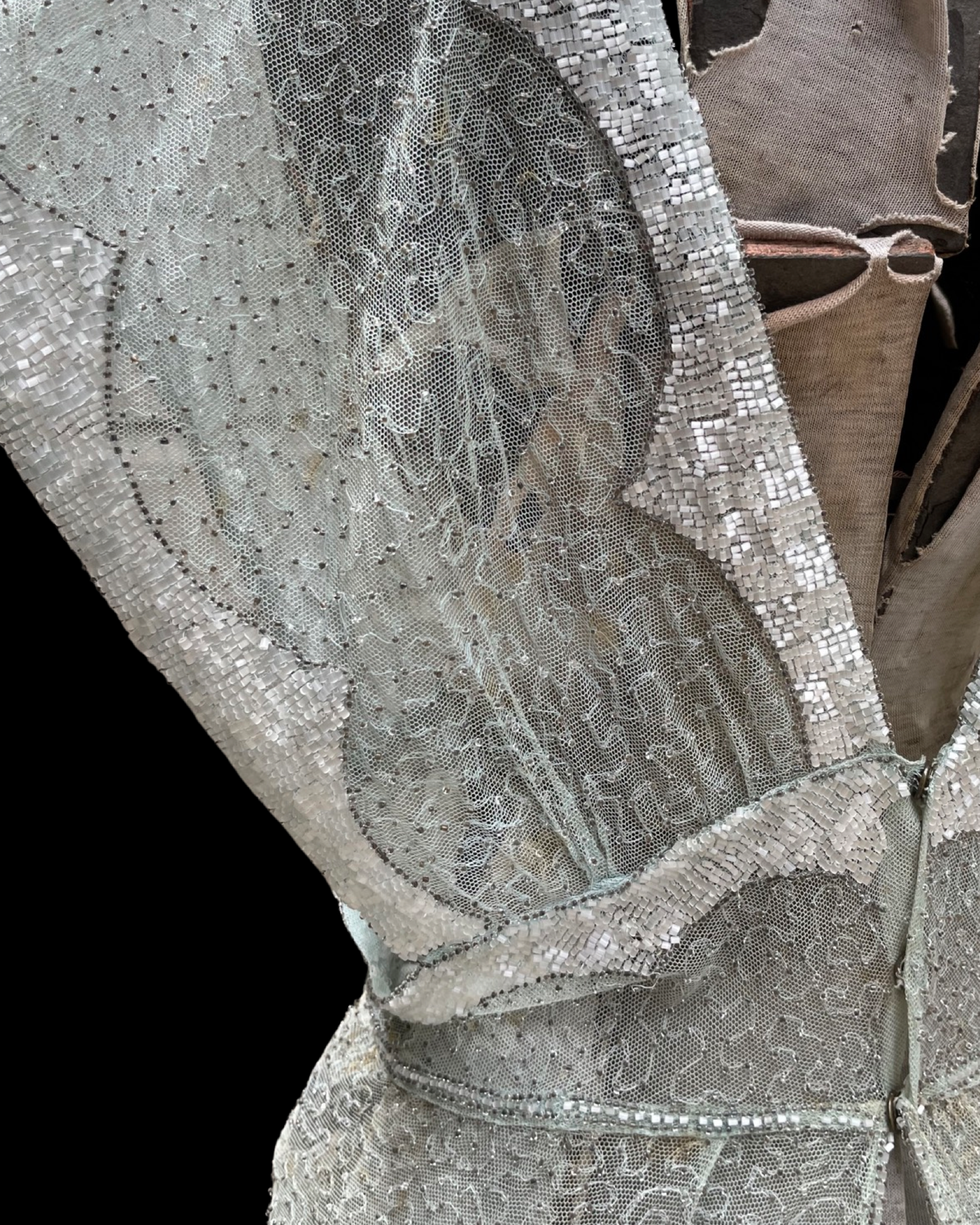 Late 1920s Glass Beaded Mesh Seafoam Blouse