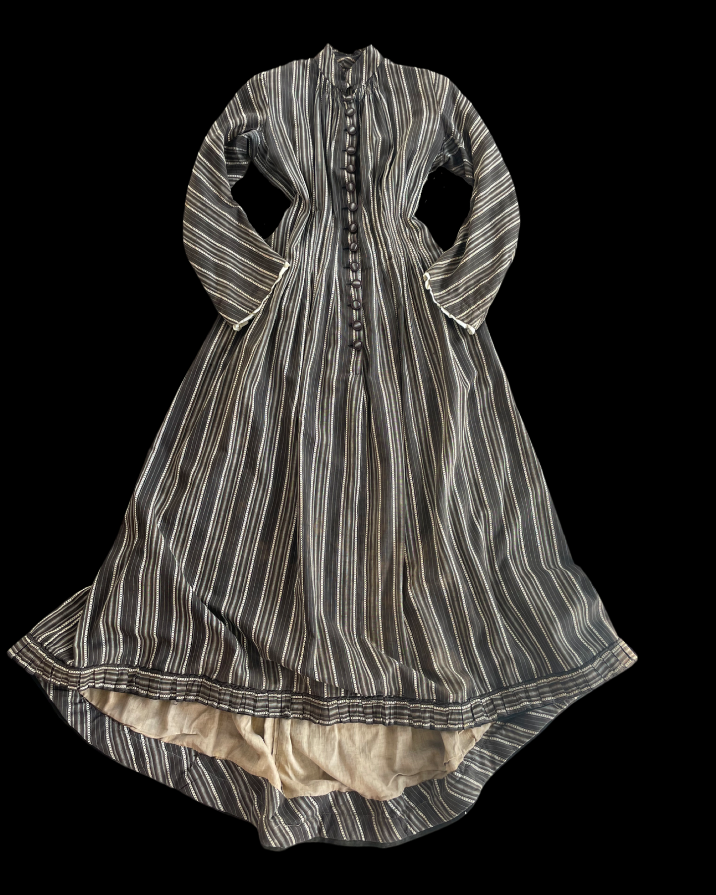 1880s Striped Calico Day Dress