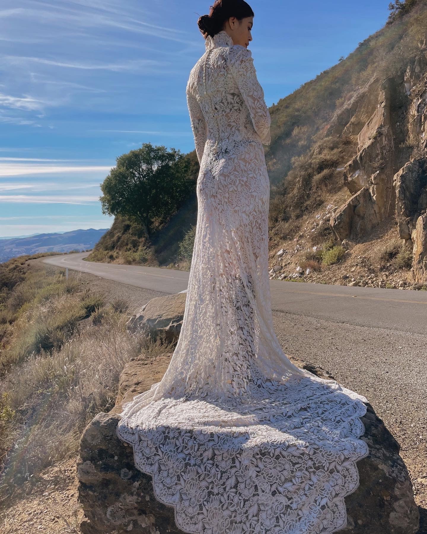 1930s Ivory Lace Button Back Trained Wedding Gown