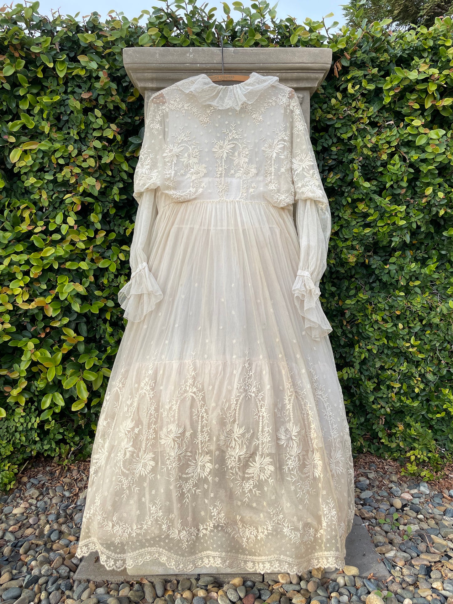 RESERVED Antique 1916 Embroidered Net Hoop Skirt Gown Volup