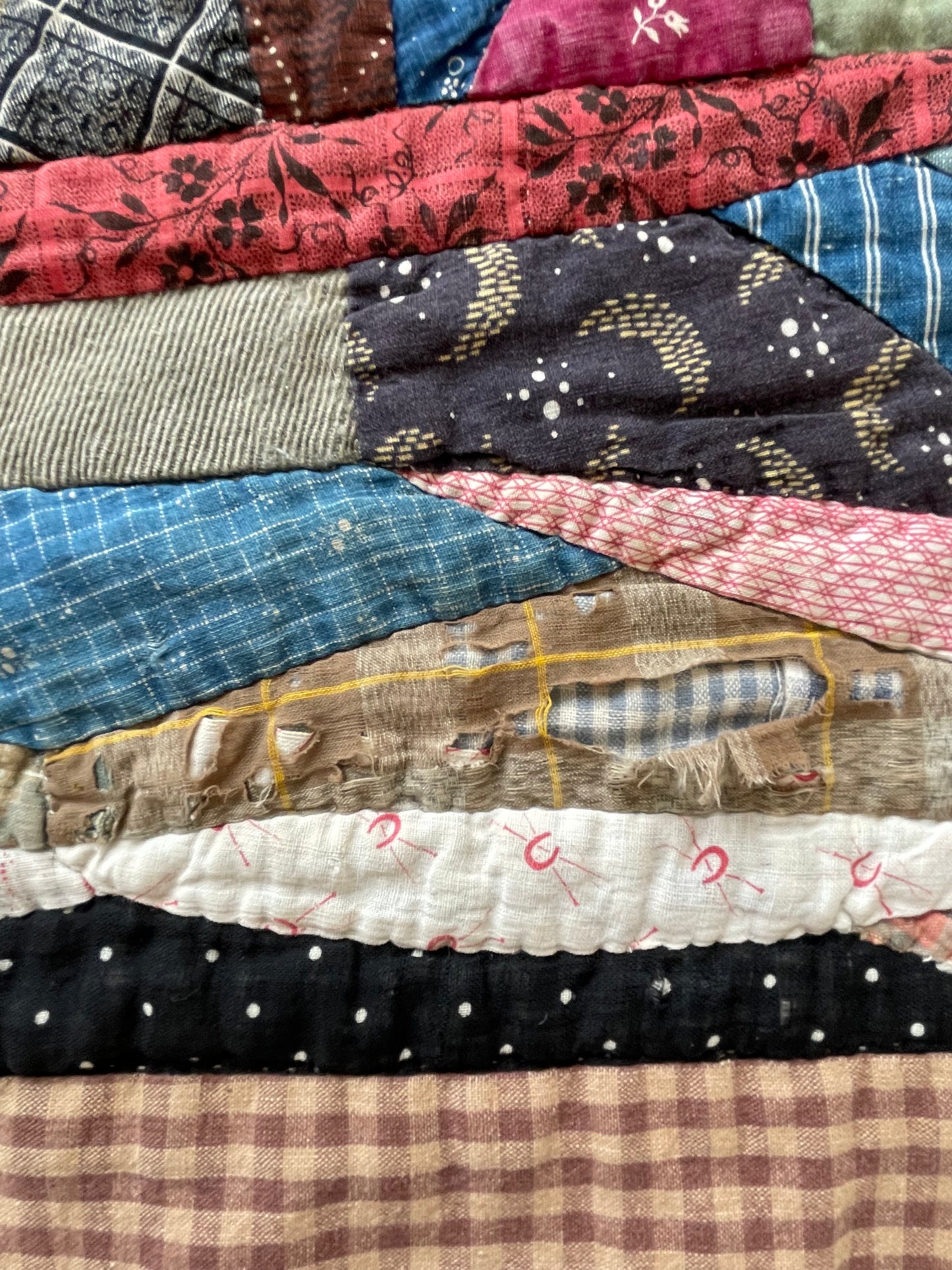 Antique 19th Century Folk Art Cotton Crazy Quilt