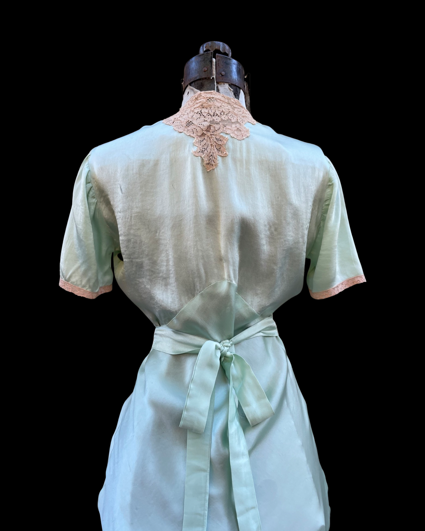 1930s Minty Silk & Ecru Lace Bias Cut Slip Dress