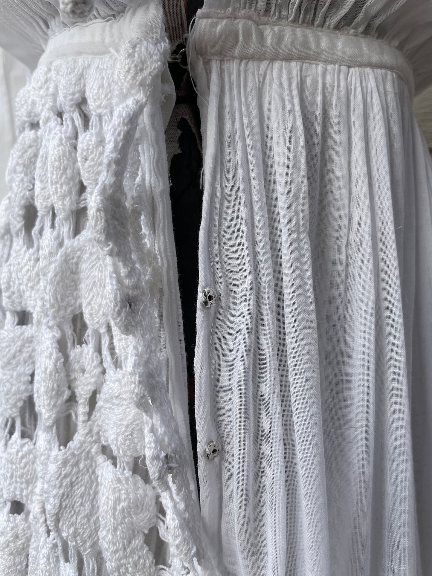 1910s Embroidered Crochet Lace Sailor Collar Cotton Lawn Dress