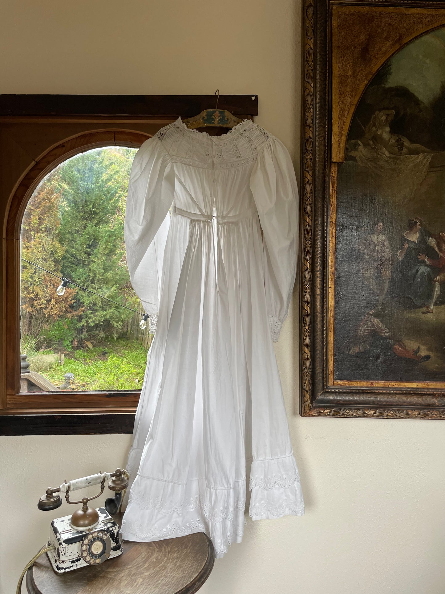 Rare 1830s Hand Sewn Cotton Eyelet Day Dress