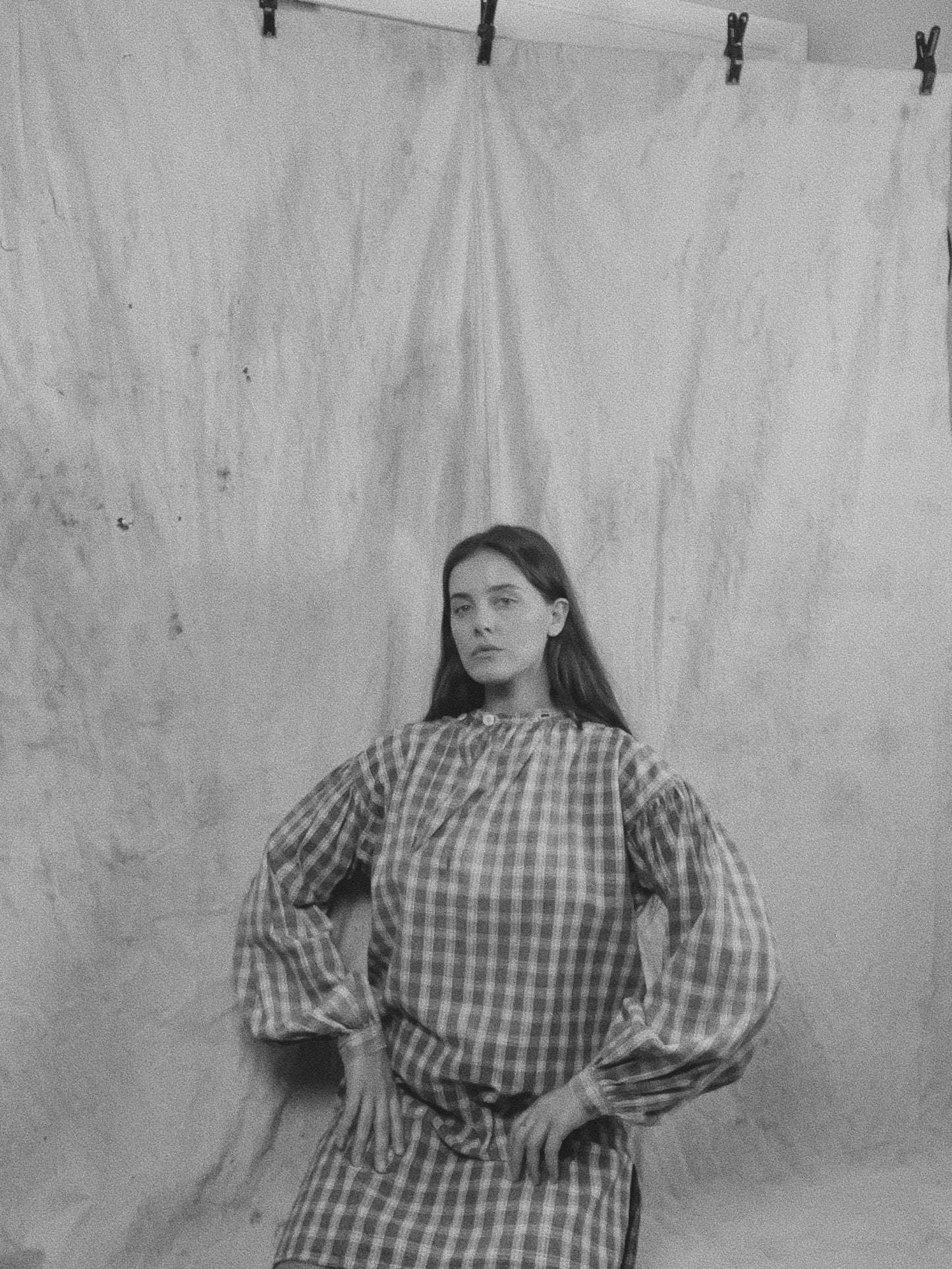 RARE Turn Of The Century Homesewn Indigo Homespun Gingham Biaude Style Smock