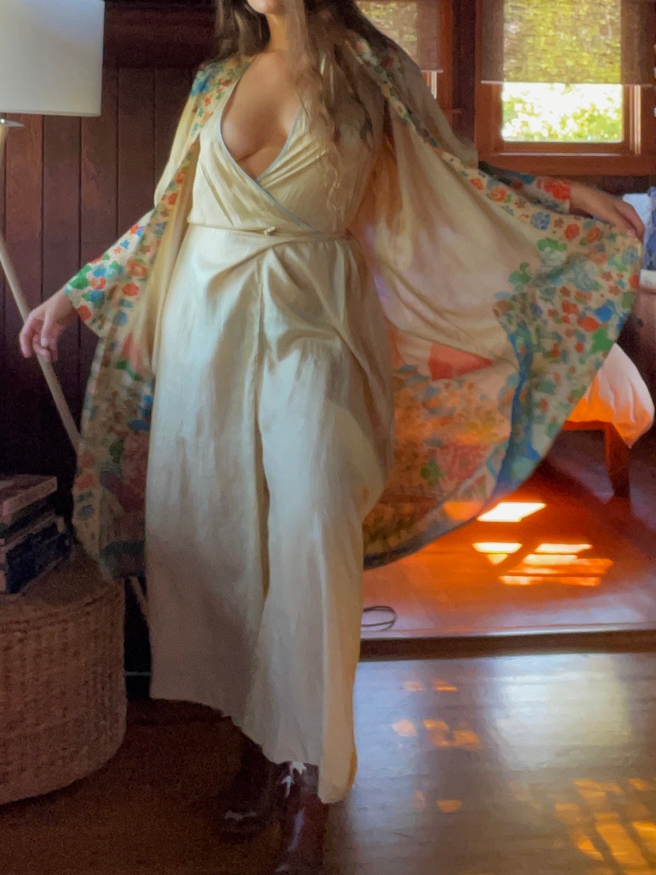 ~ Reserved~ 1930s Japanese Pongee Silk Robe Chrysanthemums