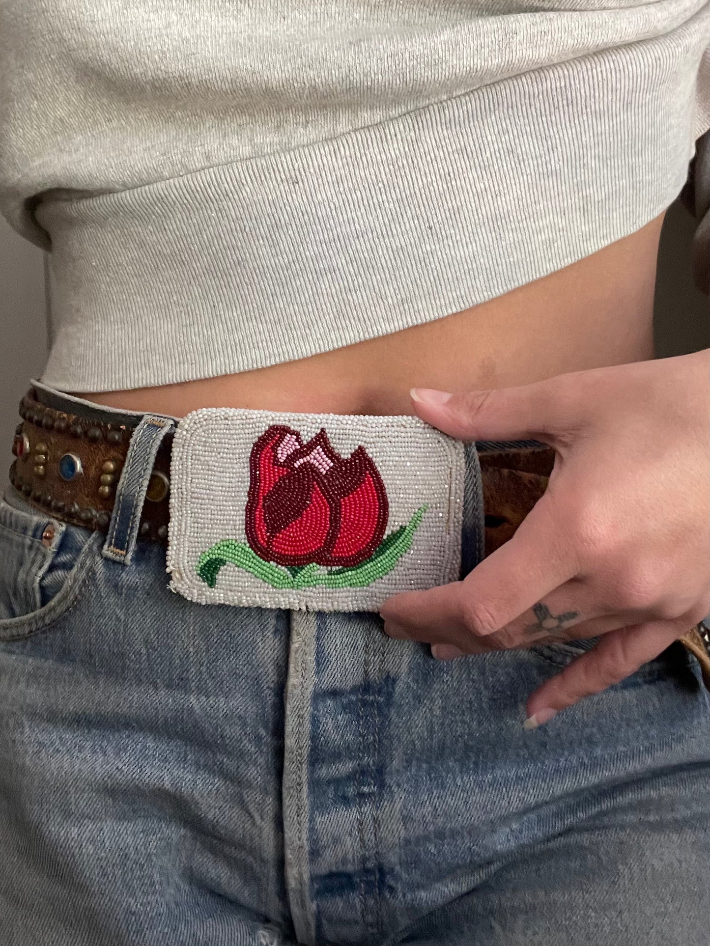 1930s Shoshone Hand Beaded Deerskin Belt Buckle