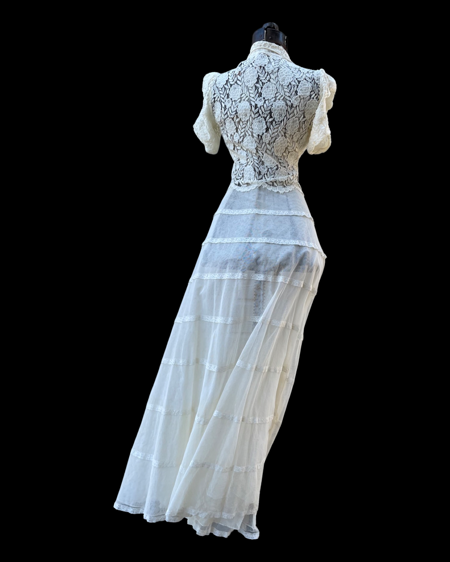 1930s Floral Mesh & Floral Lace Wedding Peignoir