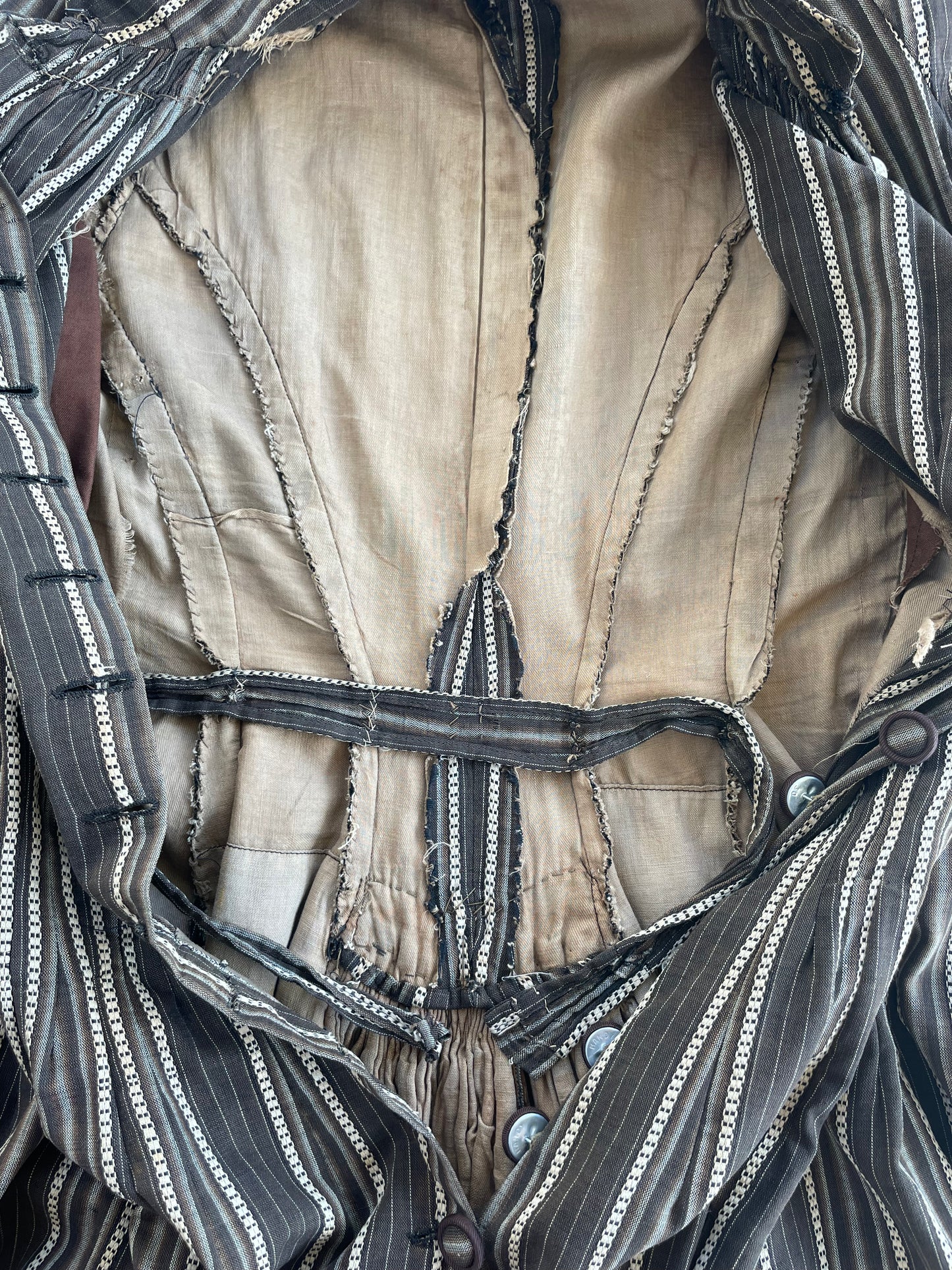 1880s Striped Calico Day Dress