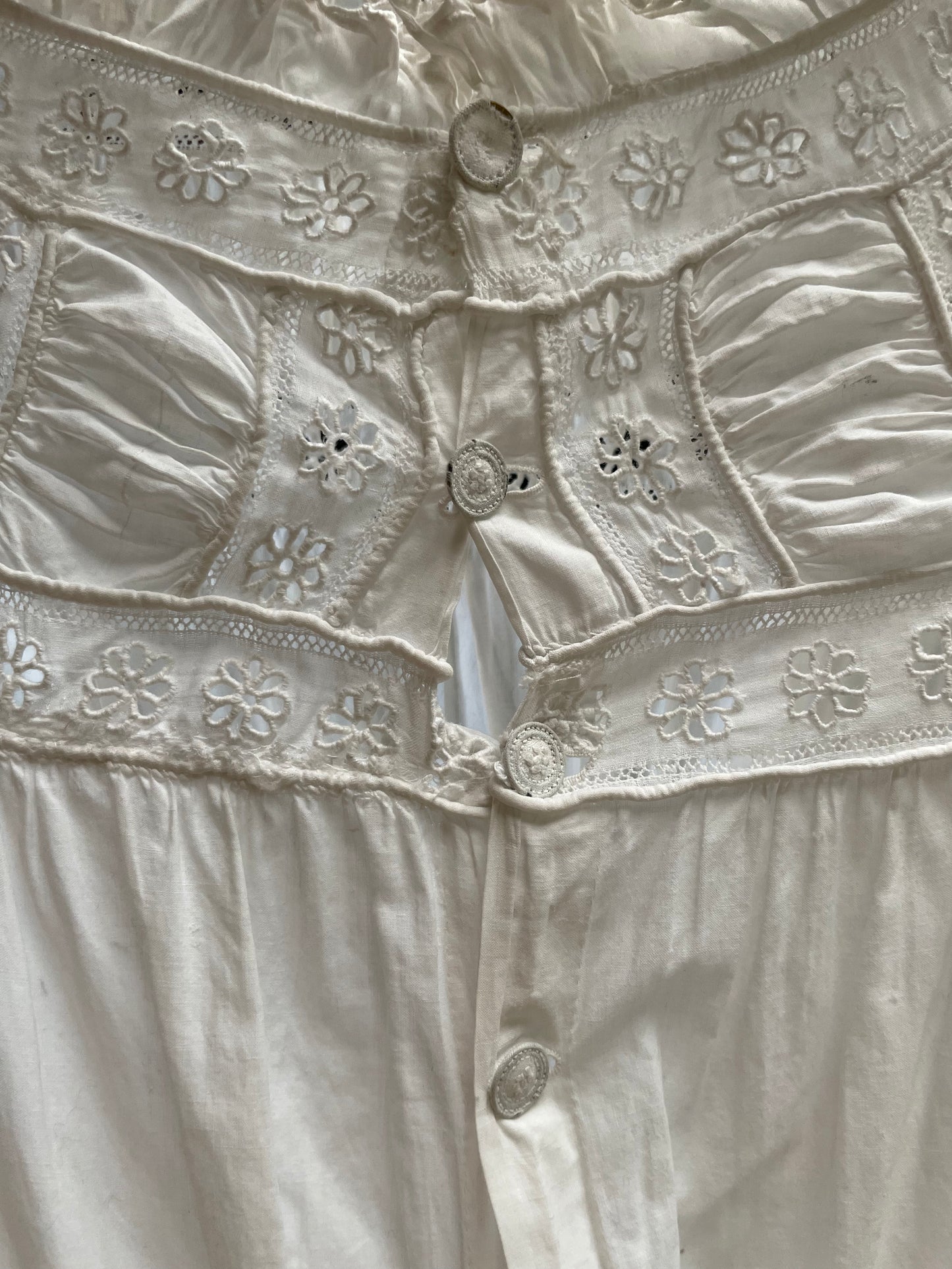 Rare 1830s Hand Sewn Cotton Eyelet Day Dress