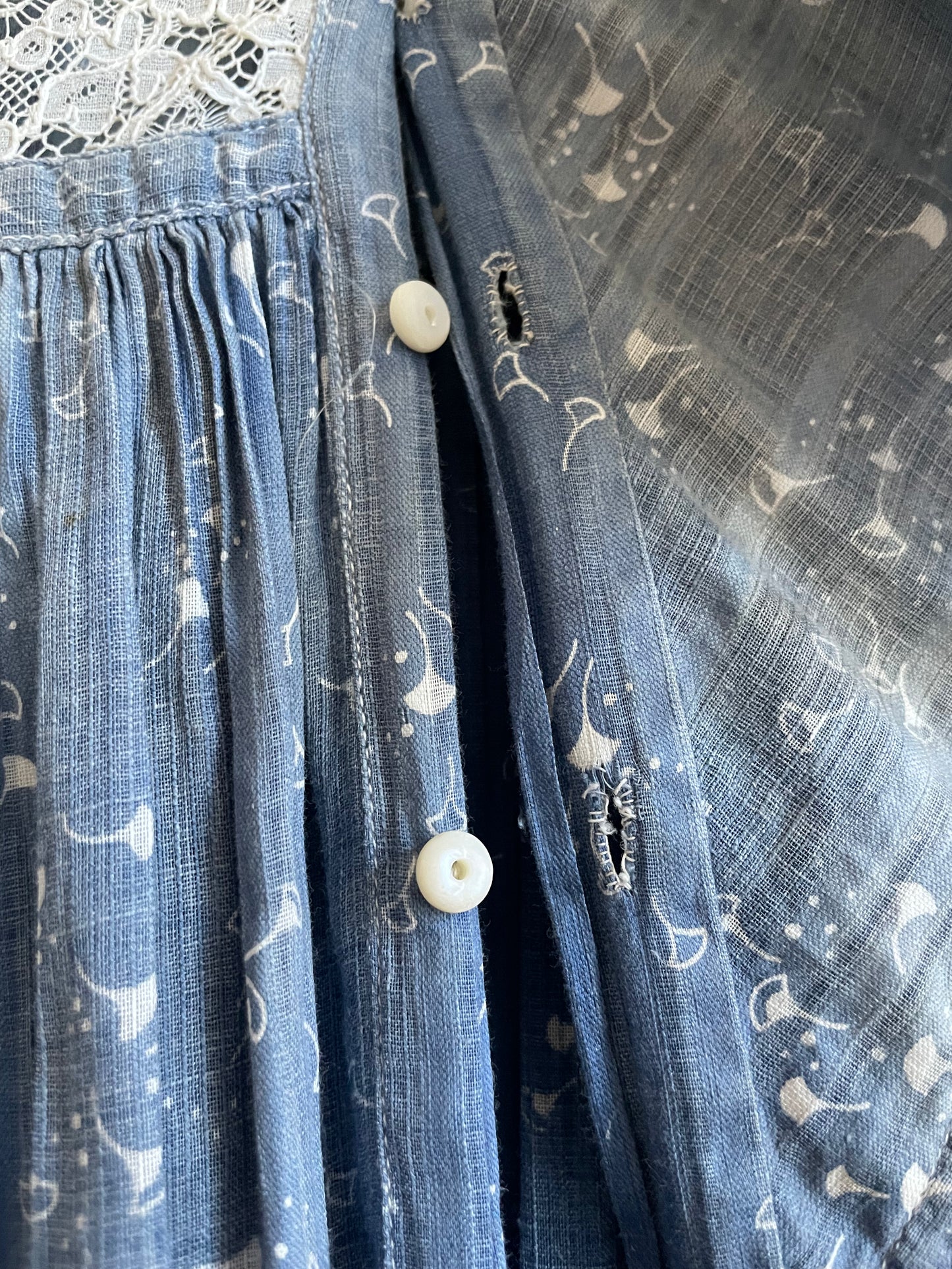 Antique Victorian Indigo Calico Flounce Wrapper Dress