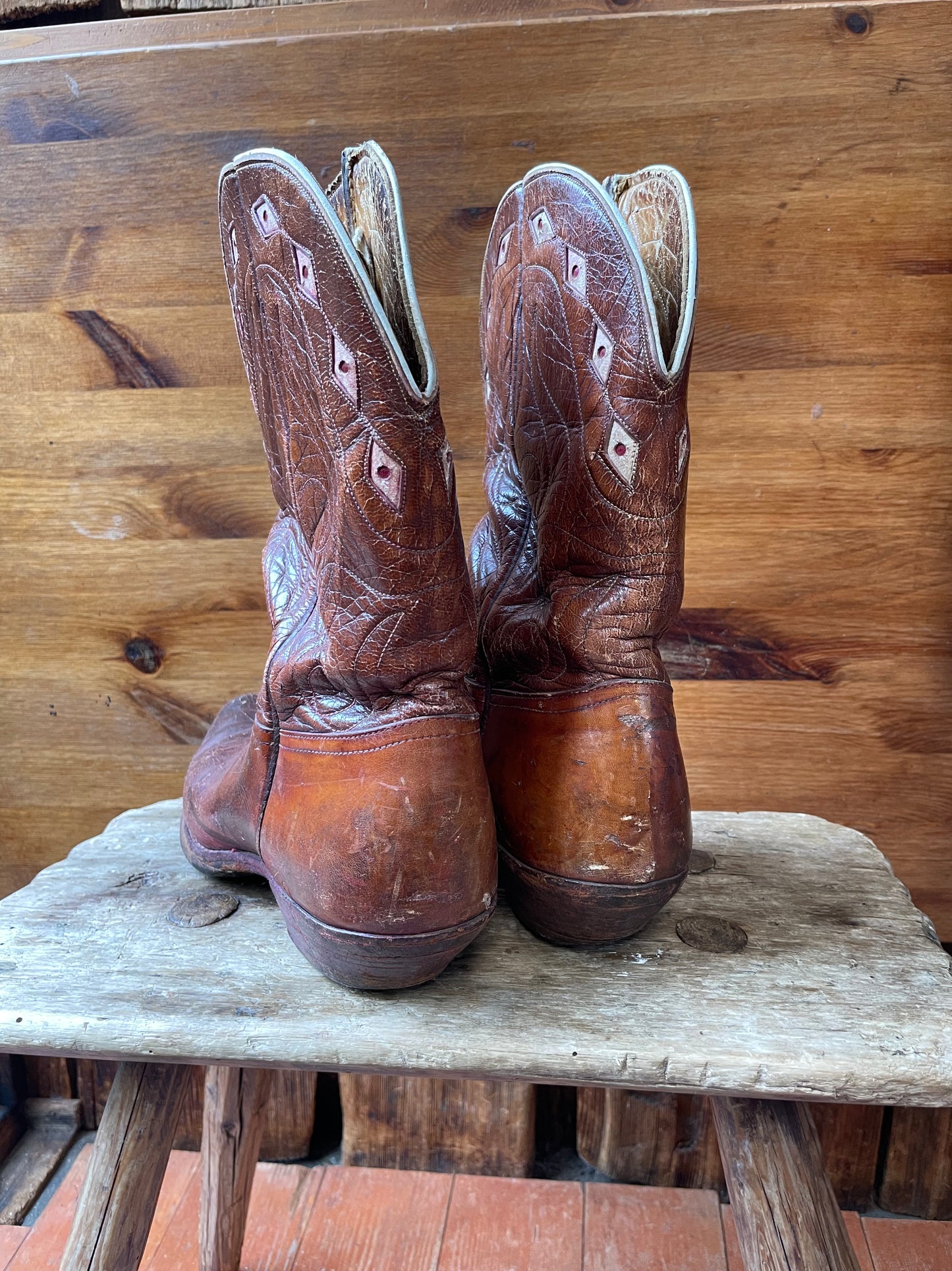 1940s Inlay Leather Pull Tab PeeWee Cowboy Boots