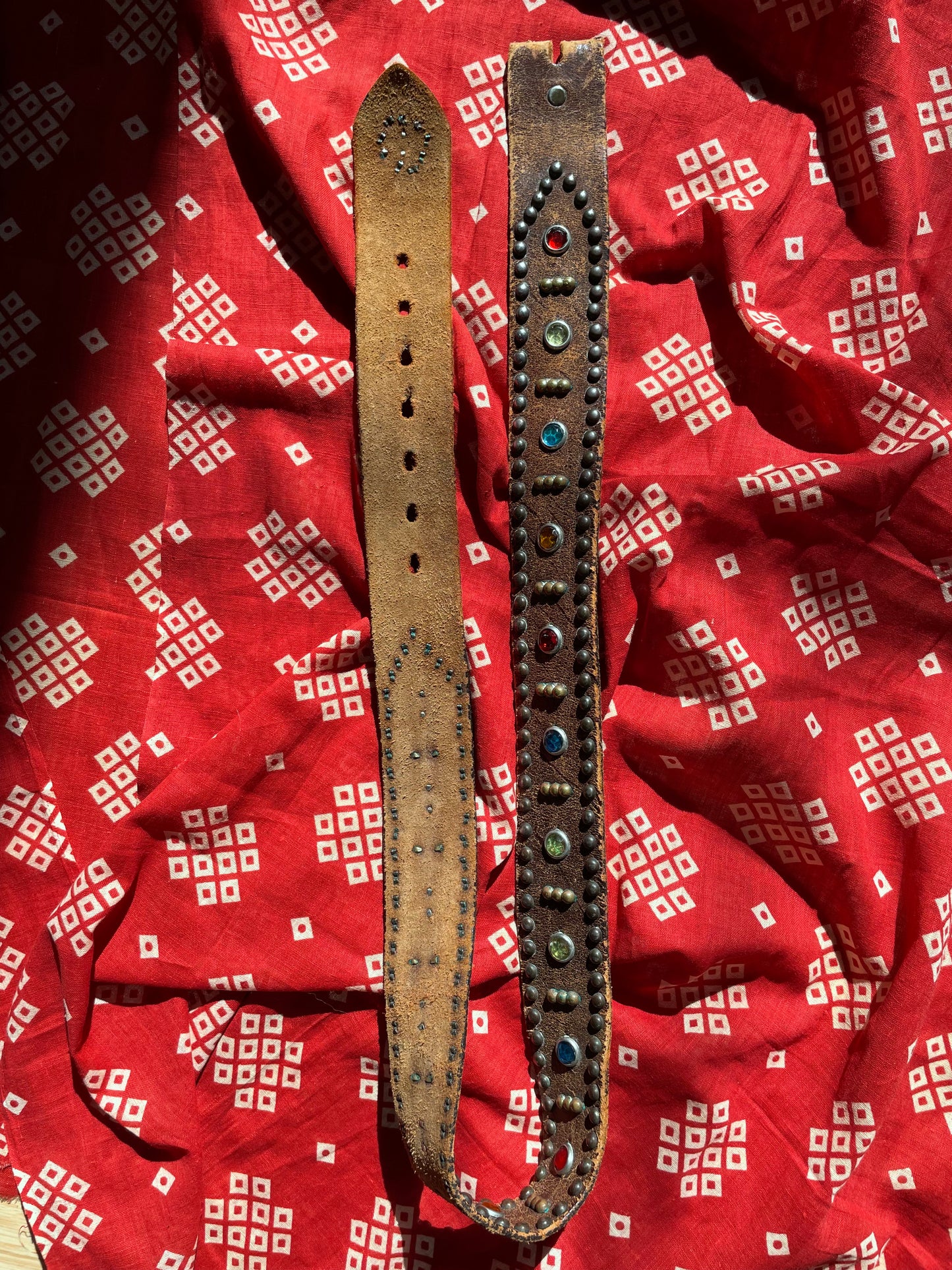 1940s Studded Rhinestone Leather Biker Belt
