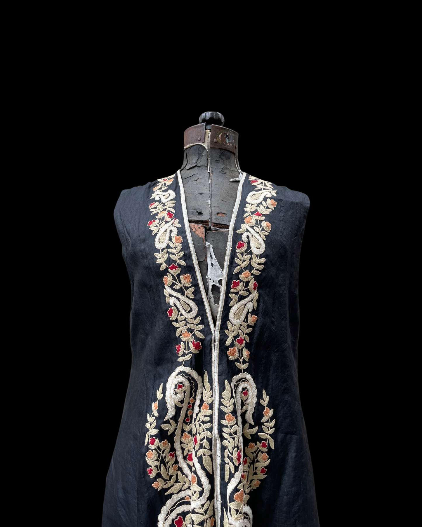 1920s/30s Densely Embroidered Floral Raw Silk Folk Vest Tunic