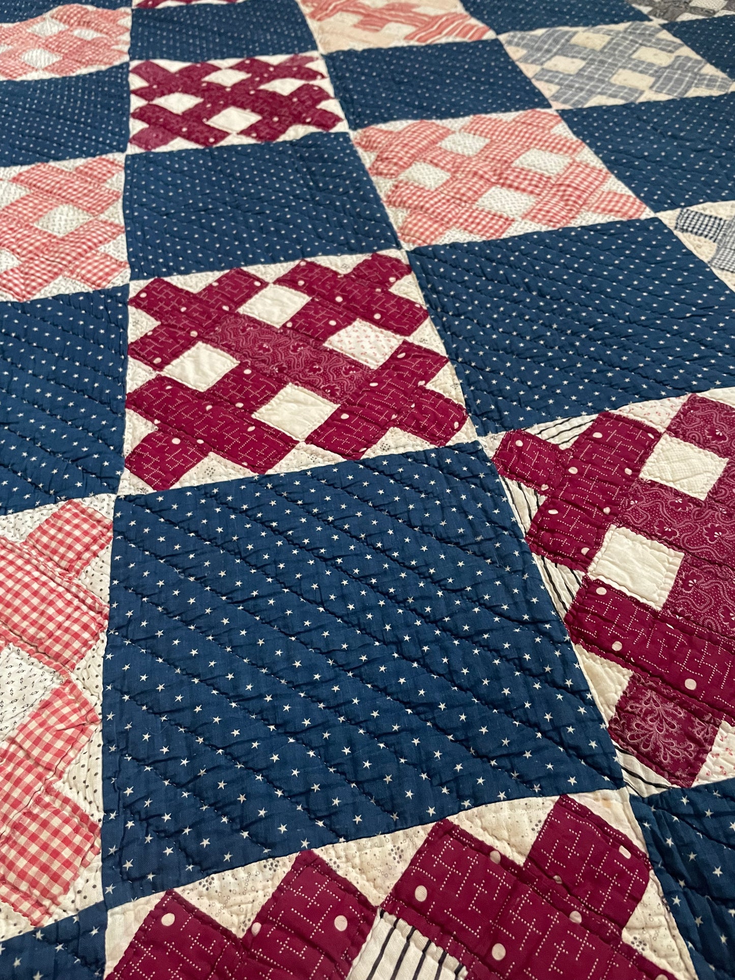Early 1900s Calico Patchwork Hand Stitched Quilt