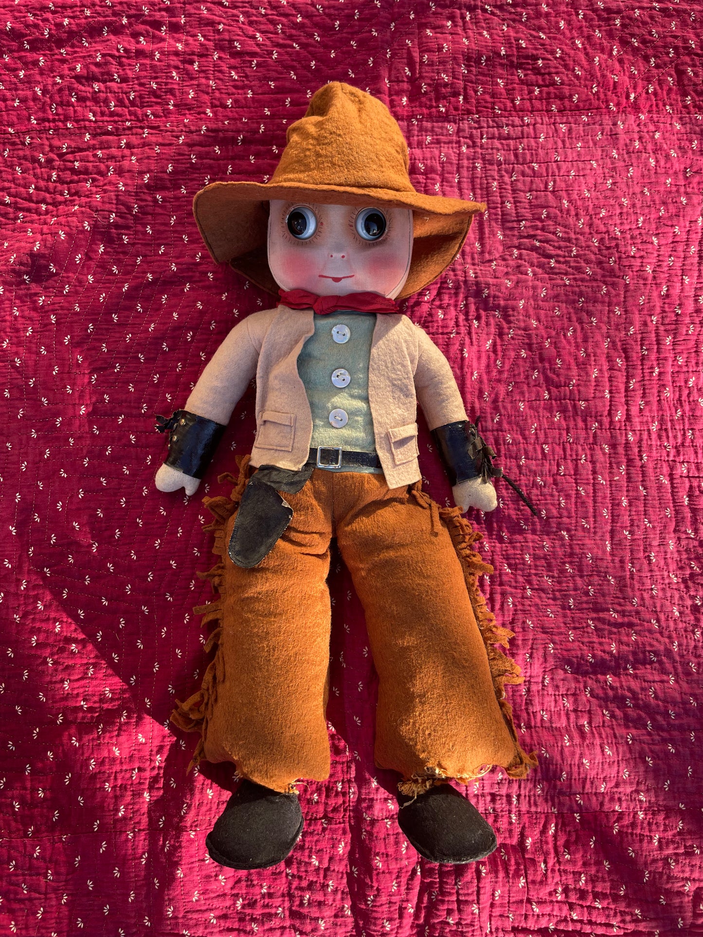 Rare Depression Era Handmade Large Straw Cowboy Doll