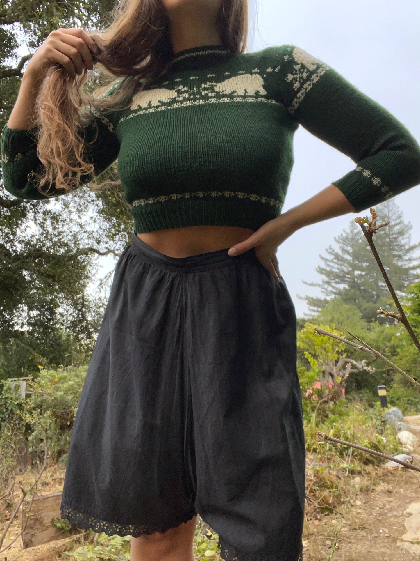 1940s Novelty Wool Cropped Knit Sweater