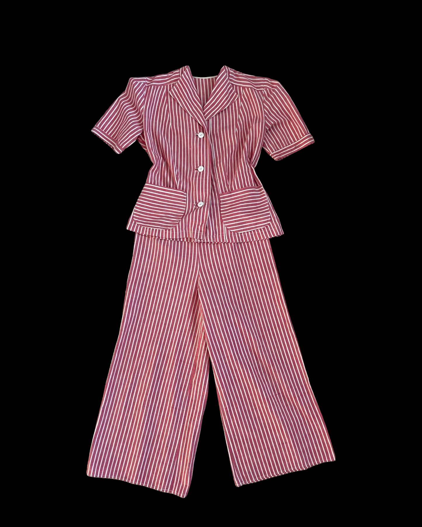 1940s Candy Striped Cotton 3 Piece Pant Set