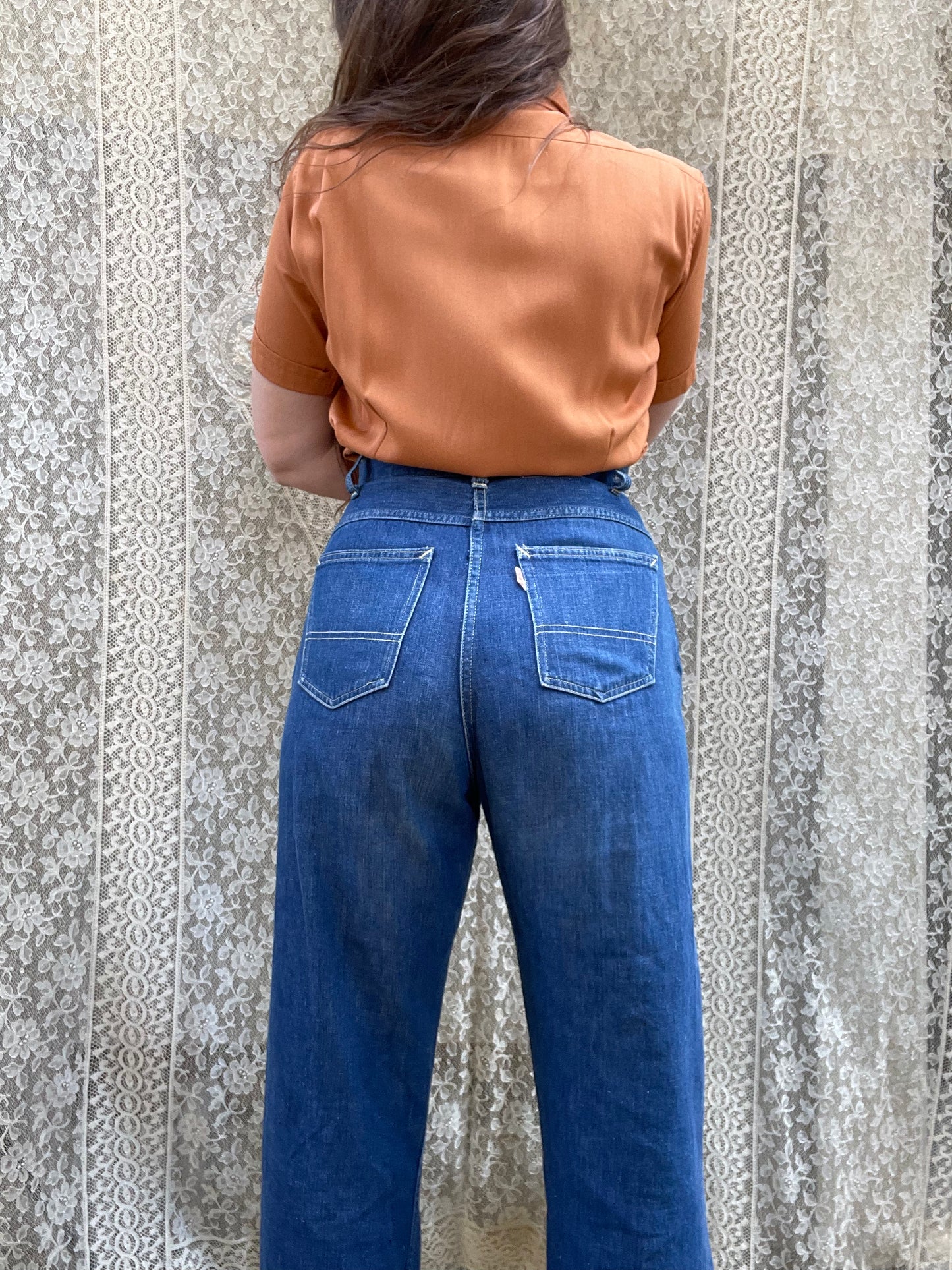 Rare Deadstock 1940s Terracotta Loop Collar Ladies Bowling Blouse