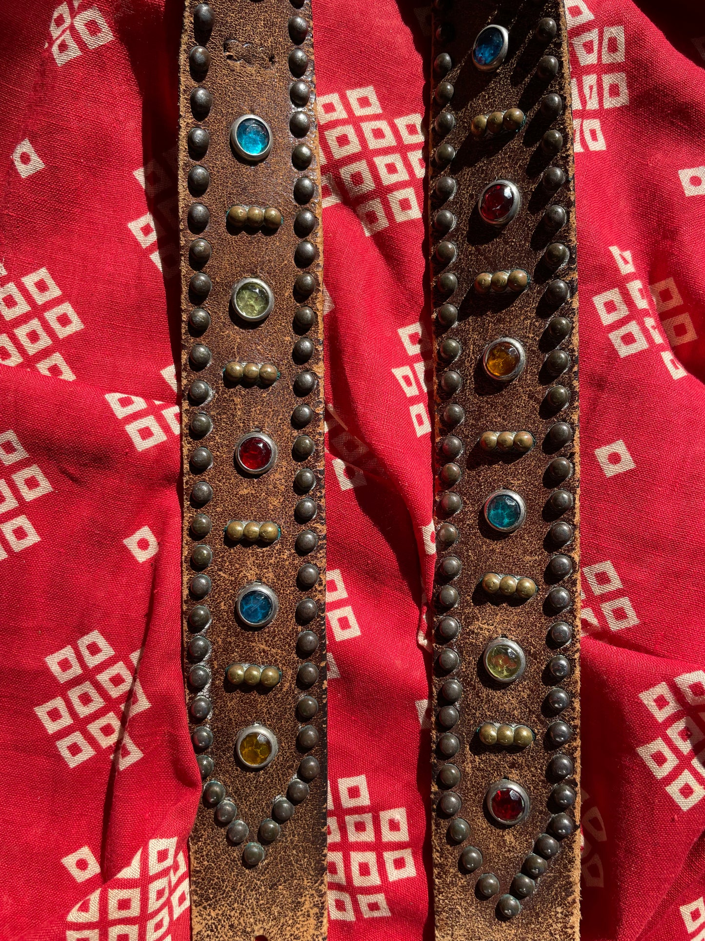 1940s Studded Rhinestone Leather Biker Belt