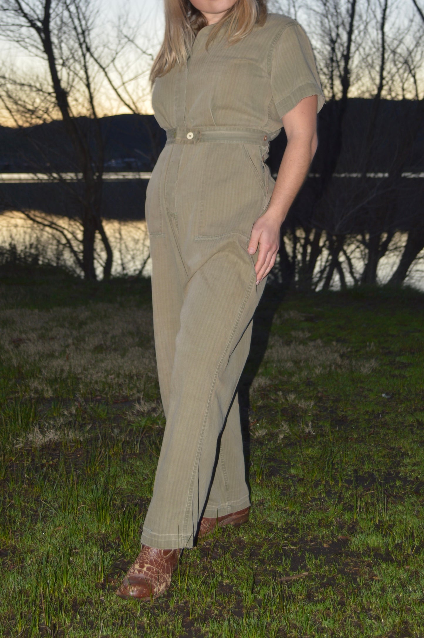 RARE WWII Era Women's Workwear HBT Coveralls Button Back