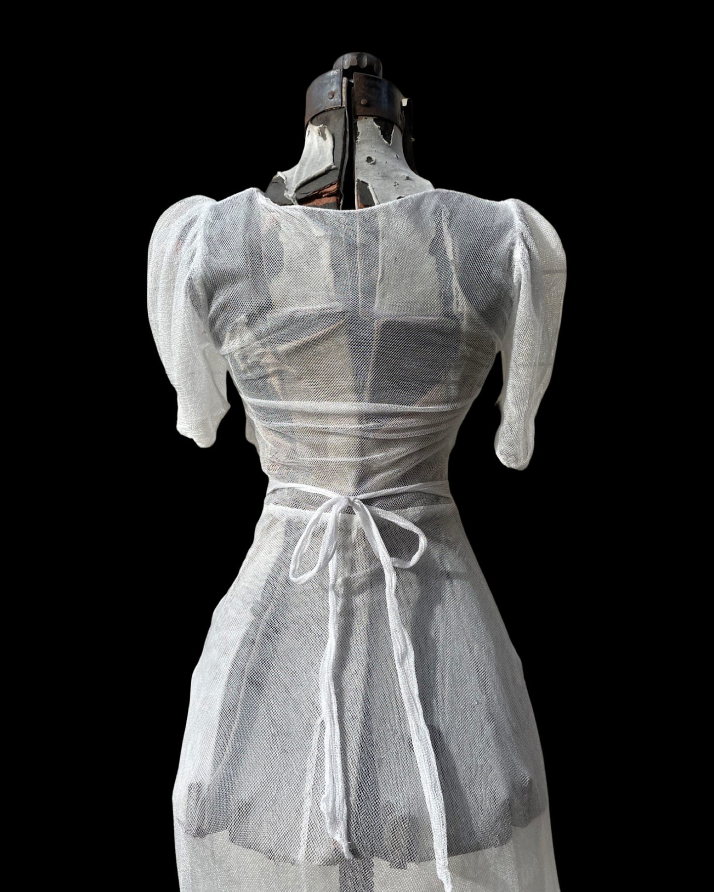 1930s Bow Mesh Floor Length Dress